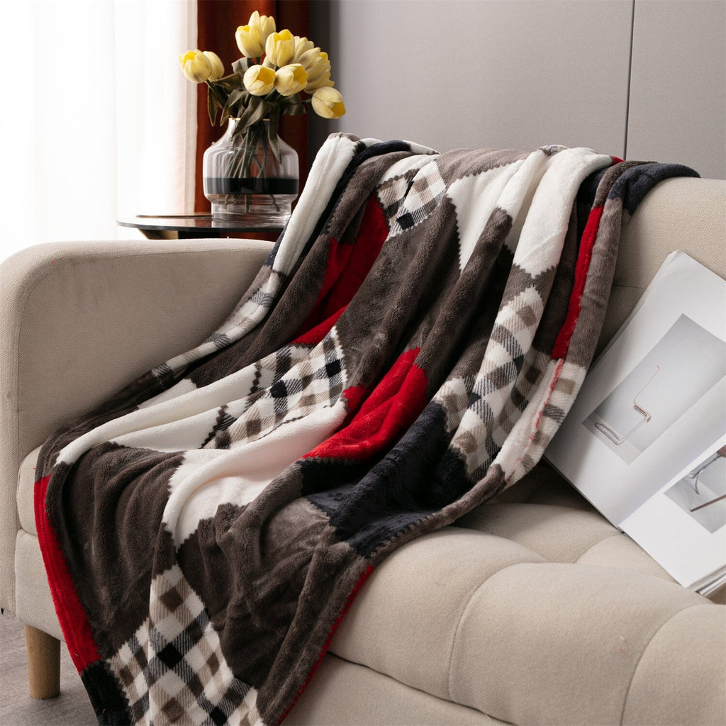 Rustic Red Plaid Patchwork Throw Blanket | Cozy Farmhouse Blanket