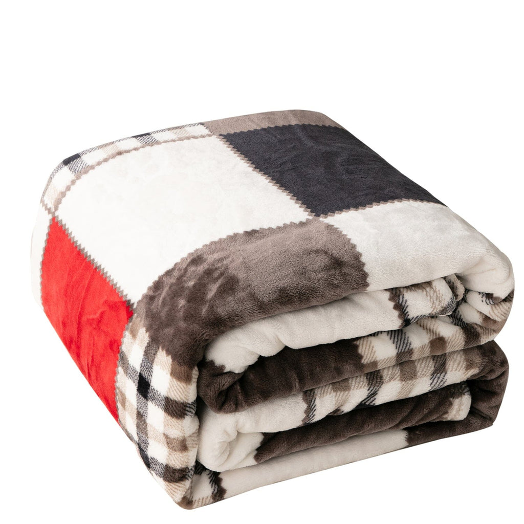 Rustic Red Plaid Patchwork Throw Blanket | Cozy Farmhouse Blanket