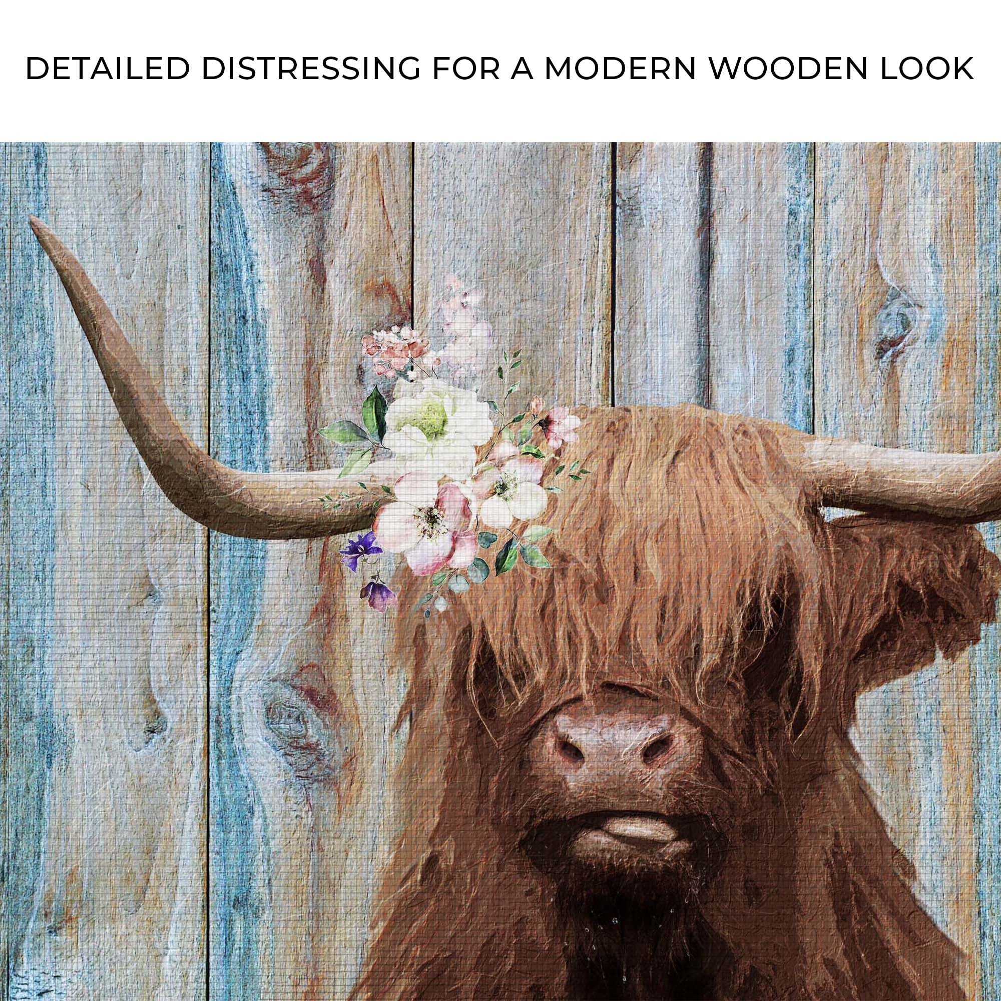 Highland Cow Rustic Canvas Wall Art