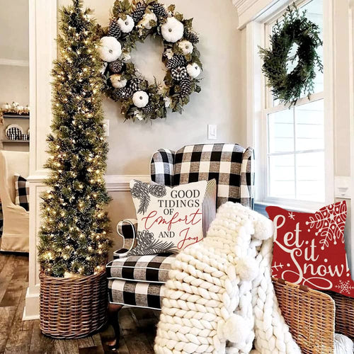 Christmas Throw Pillow Covers 18x18 Set of 4, Farmhouse Christmas Decor for Home