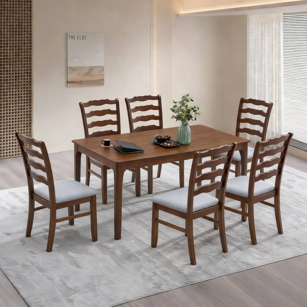 Farmhouse Dining Table Set with Upholstered Chairs – Seats 4–6