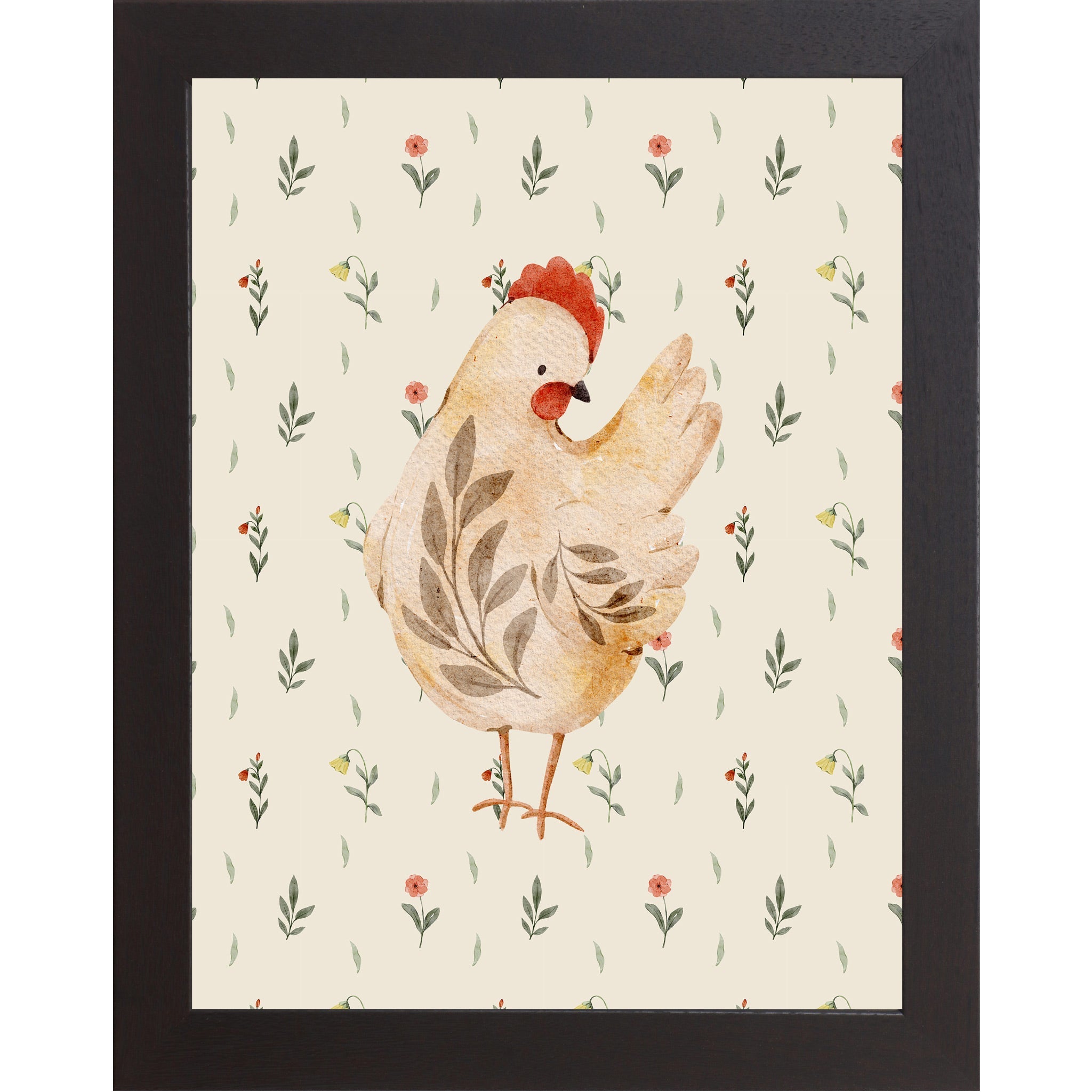 Rustic Farmhouse Hen Wall Art – Watercolor Chicken Portrait Kitchen Decor