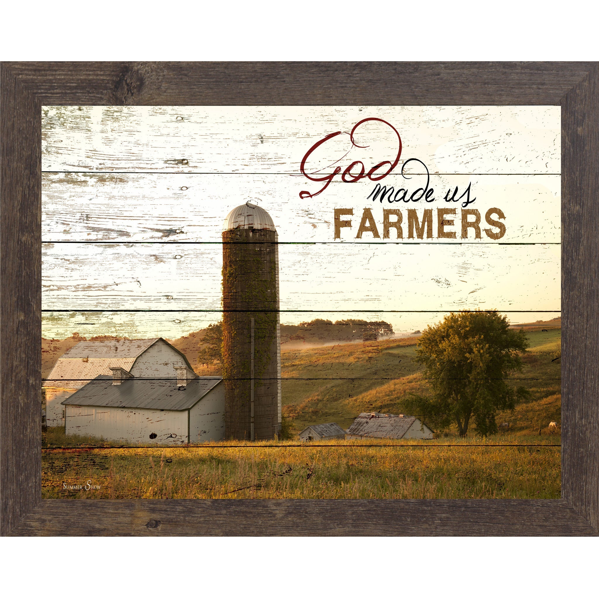 God Made Us Farmers Wall Art – White Barn Silo Farmhouse Landscape Decor (SSW9939)