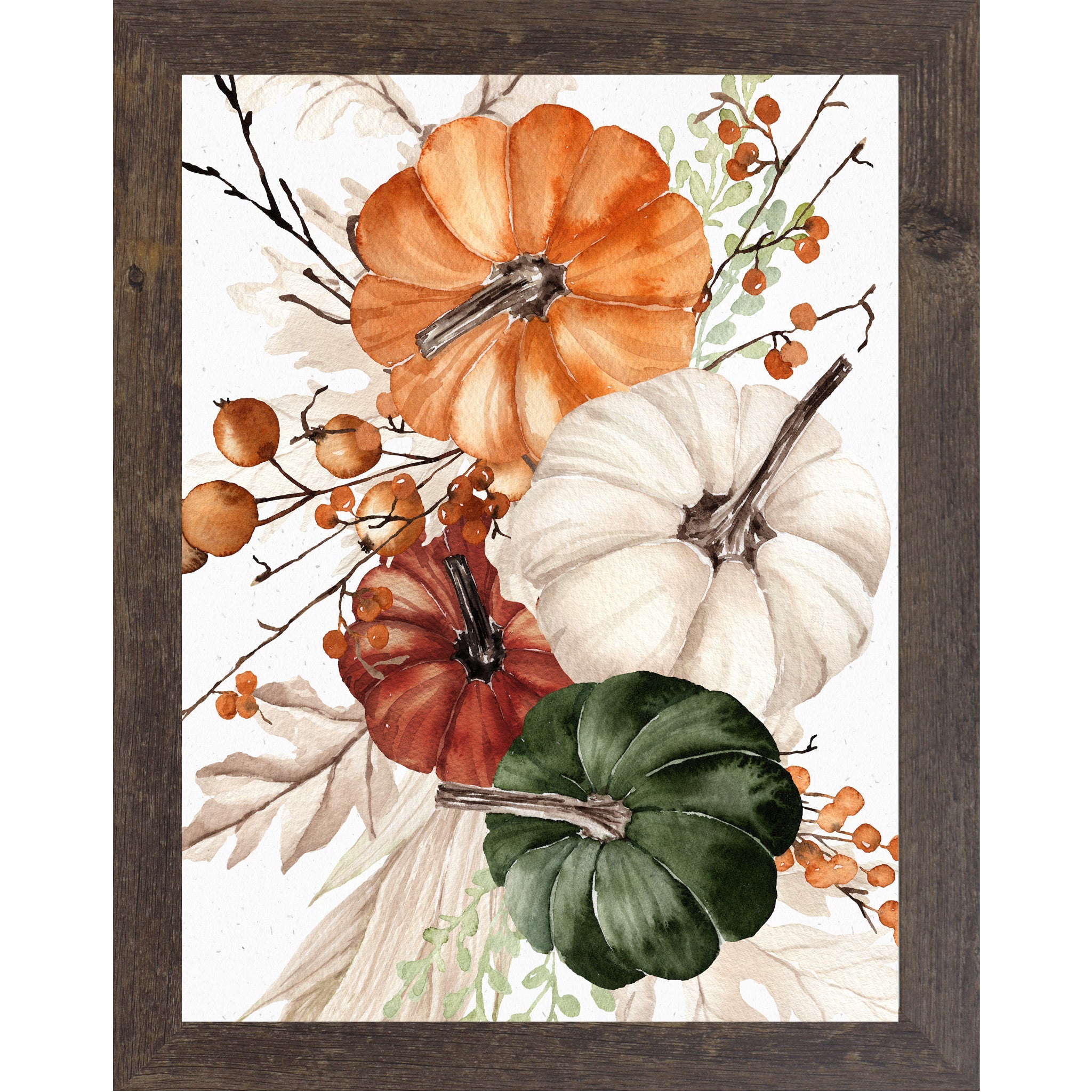 Pumpkin Bouquet Watercolor Wall Art – Farmhouse Fall Decor