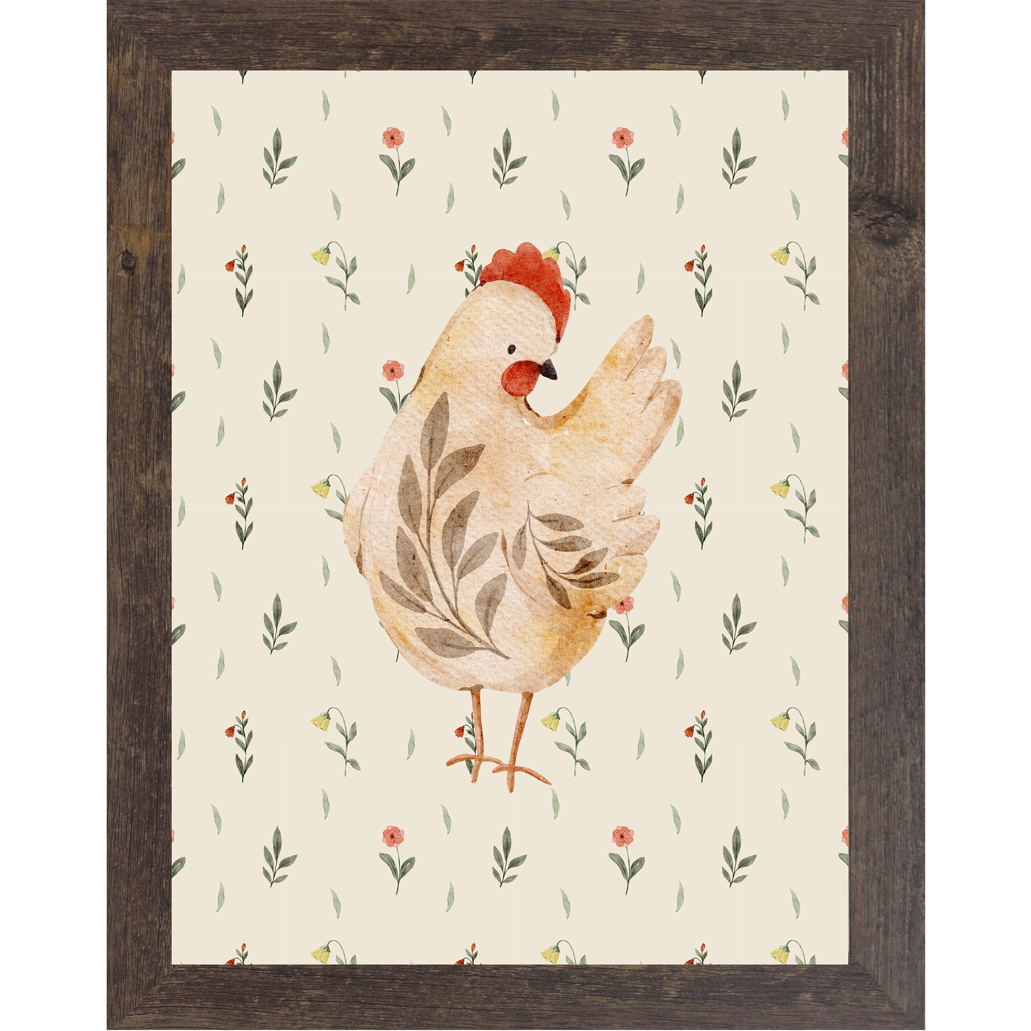 Rustic Farmhouse Hen Wall Art – Watercolor Chicken Portrait Kitchen Decor