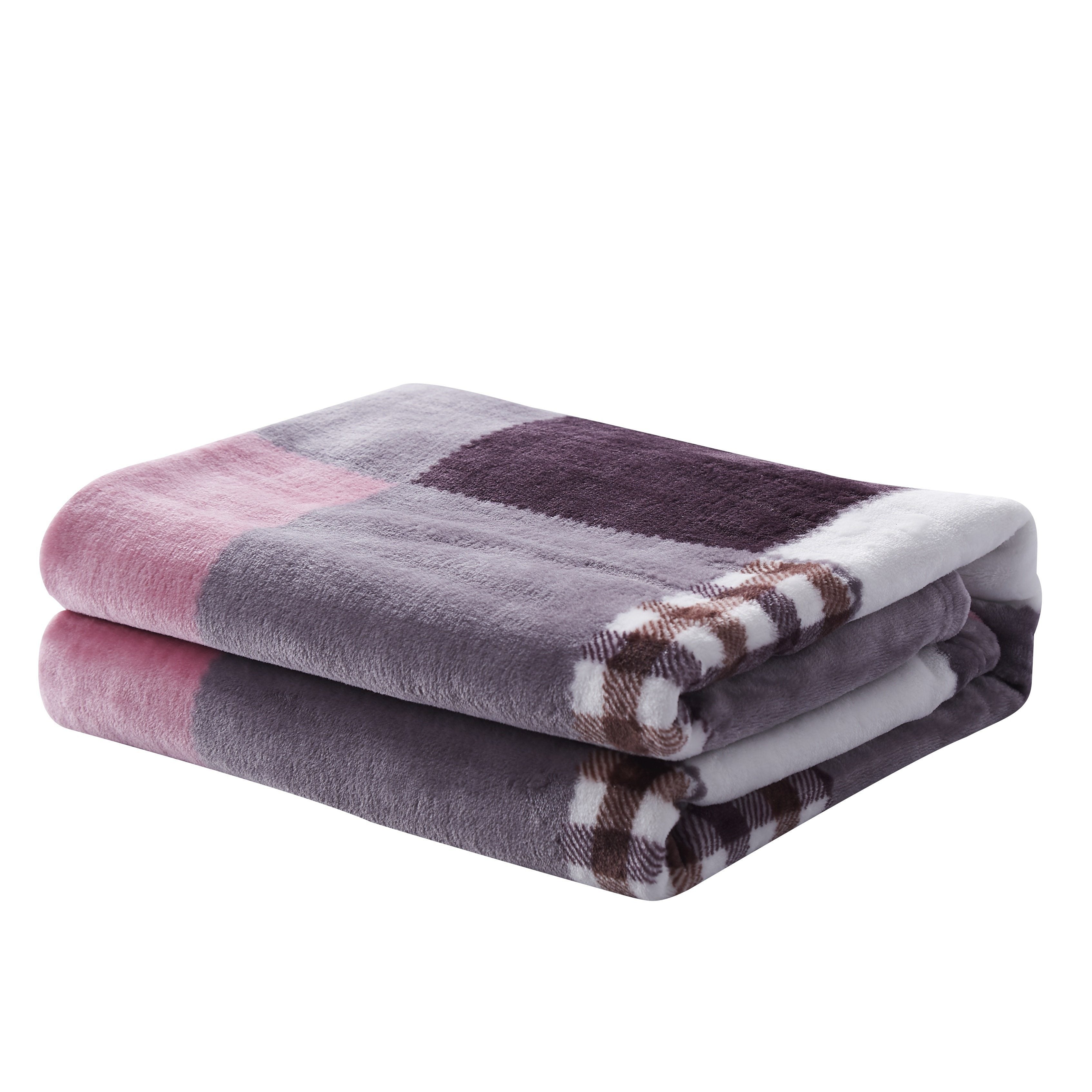 Cozy Mauve Farmhouse Plaid Fleece Blanket