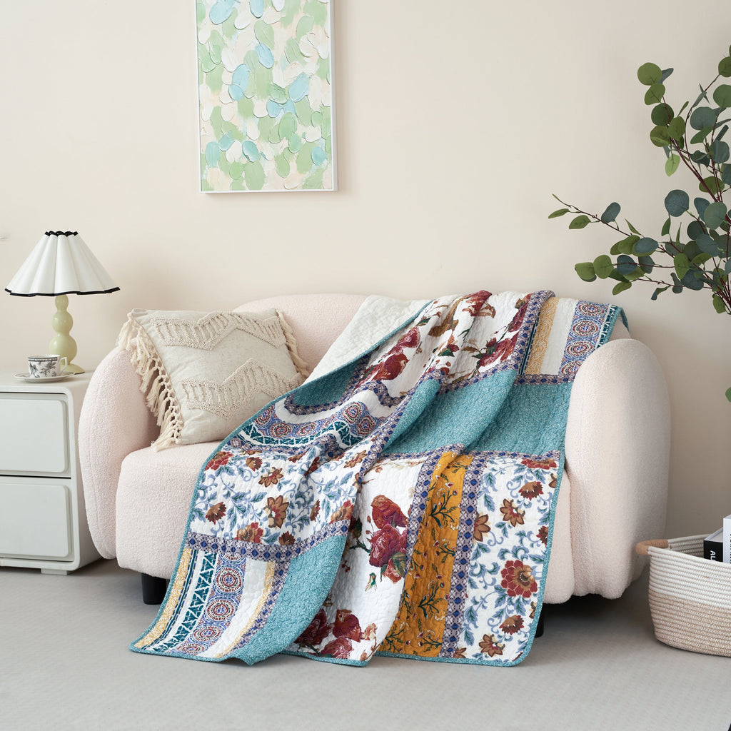 Vintage Garden Hummingbird Quilted Throw Blanket