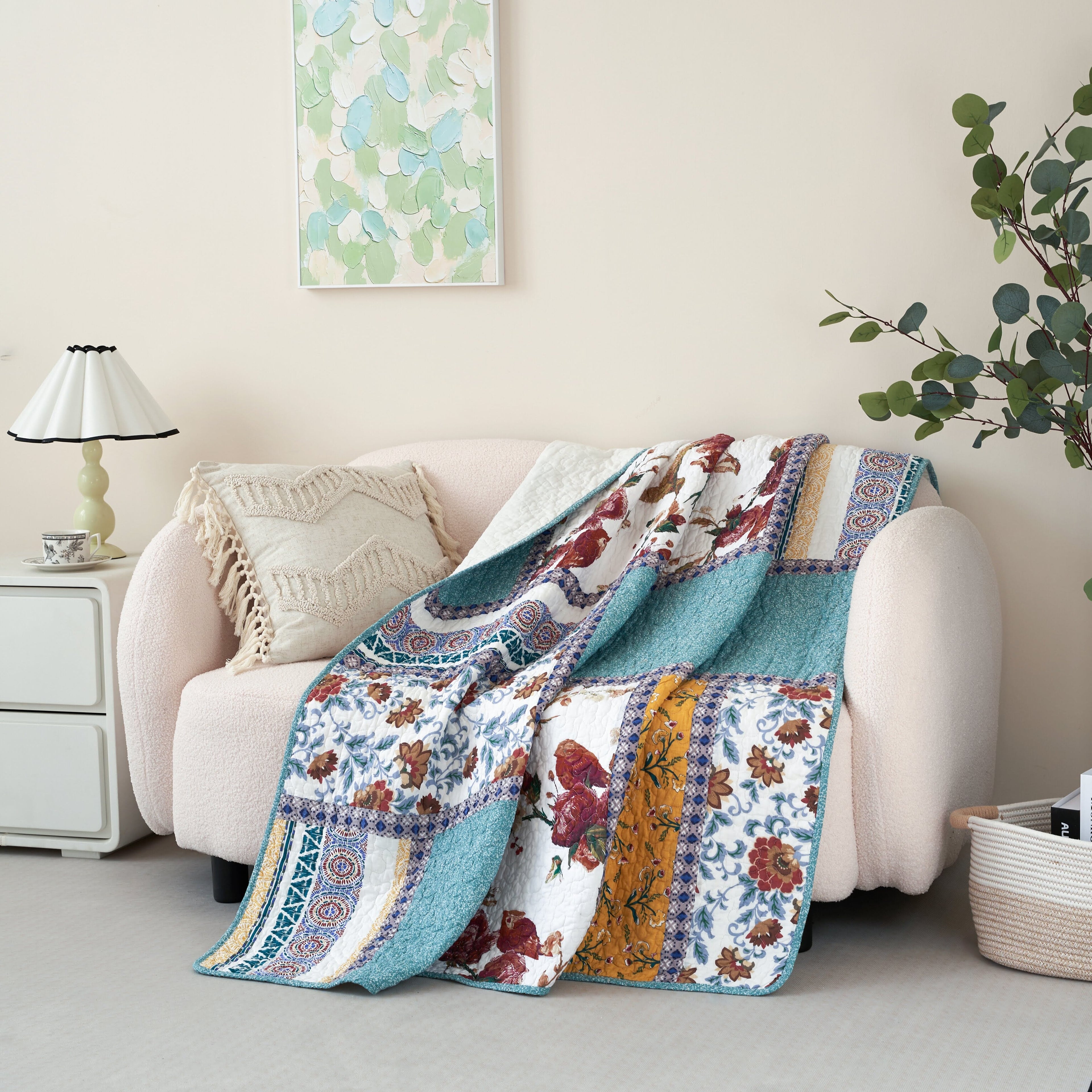Vintage Garden Hummingbird Quilted Throw Blanket