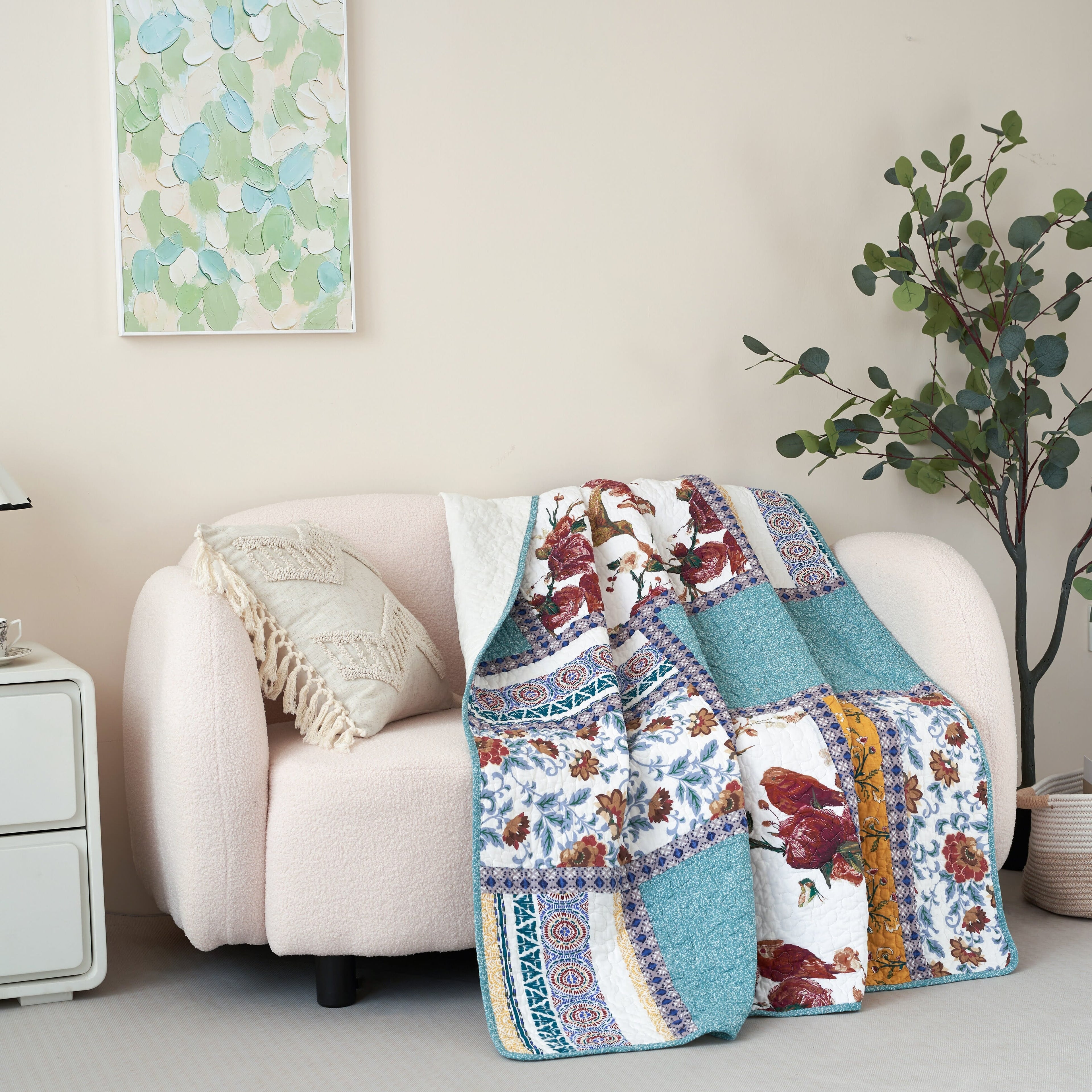 Vintage Garden Hummingbird Quilted Throw Blanket