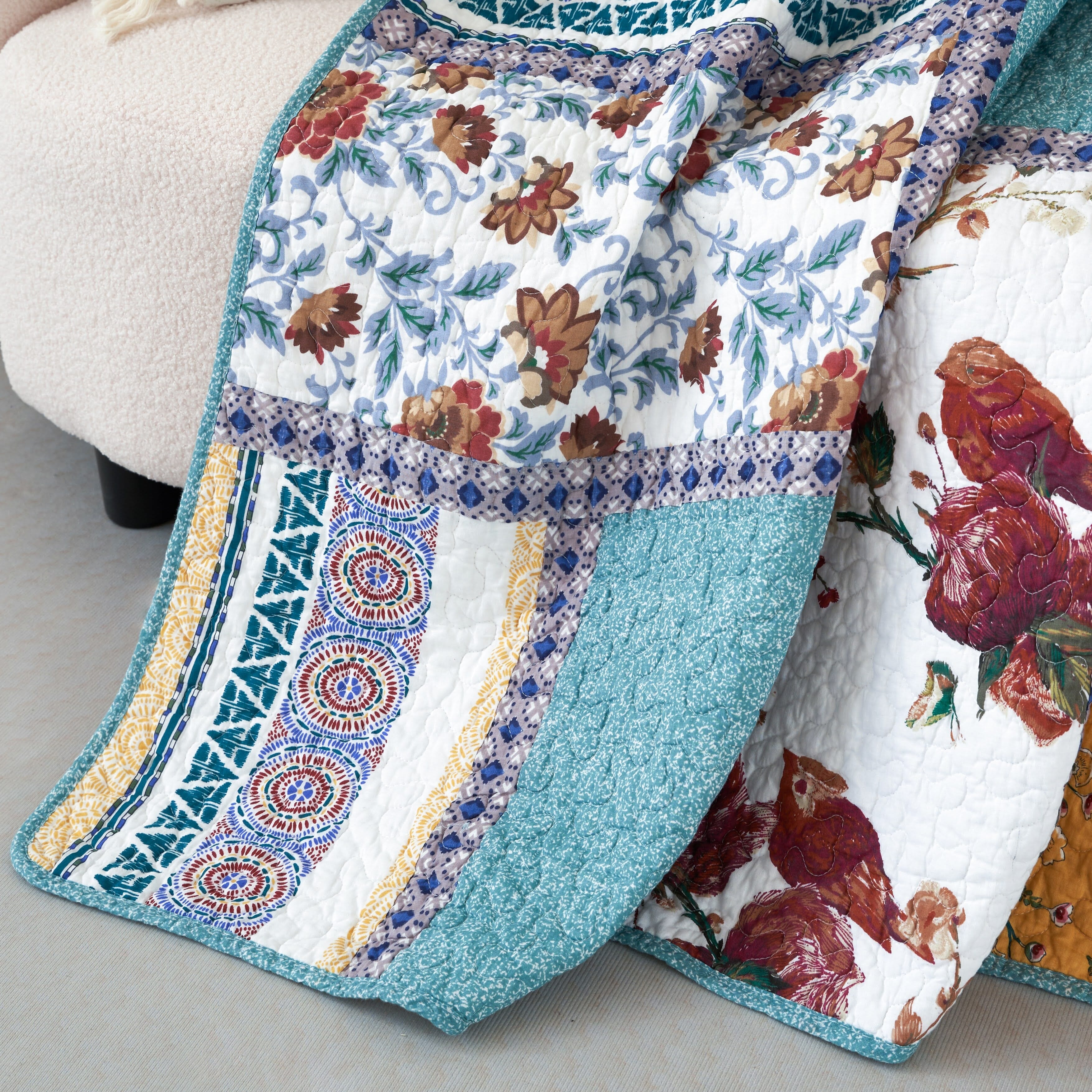 Vintage Garden Hummingbird Quilted Throw Blanket