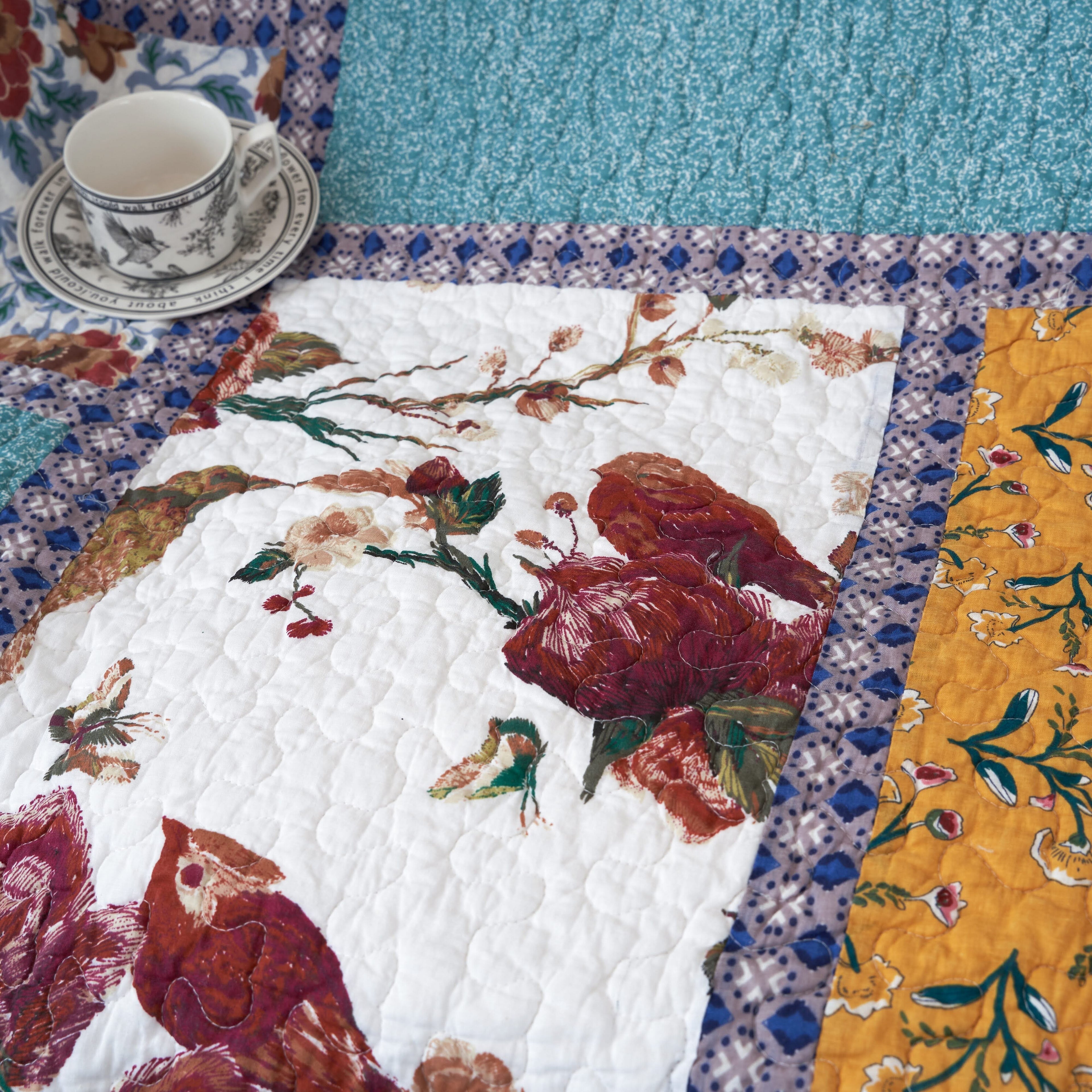 Vintage Garden Hummingbird Quilted Throw Blanket