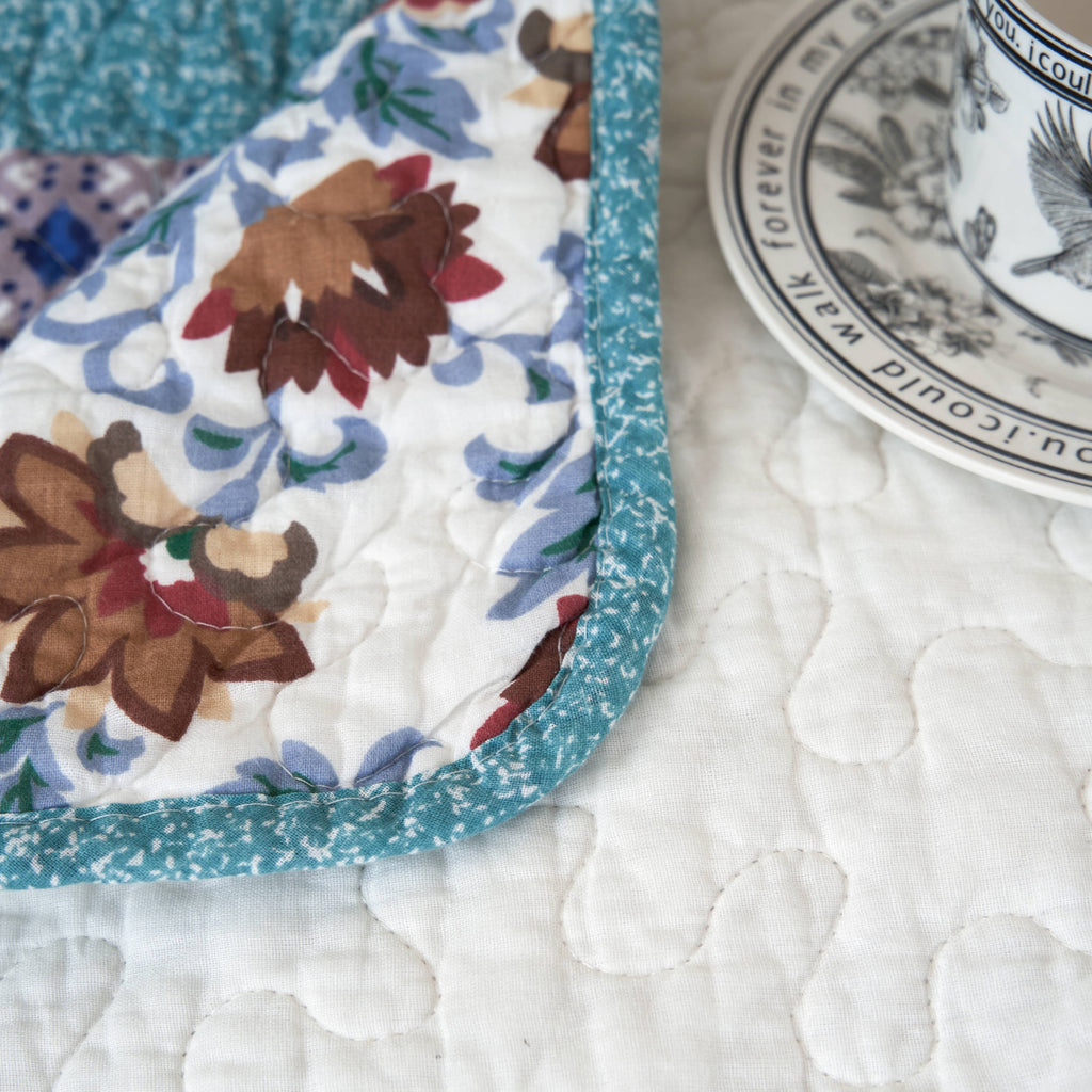 Vintage Garden Hummingbird Quilted Throw Blanket
