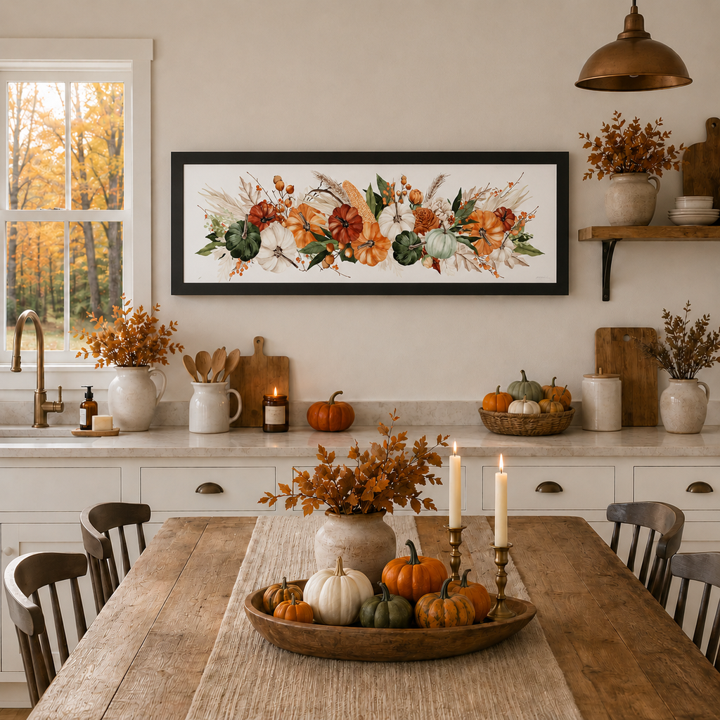Harvest Watercolor Farmhouse Wall Art – Autumn Landscape