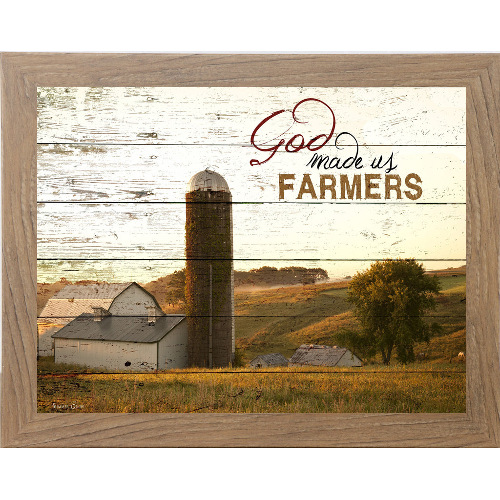 God Made Us Farmers Wall Art – White Barn Silo Farmhouse Landscape Decor (SSW9939)