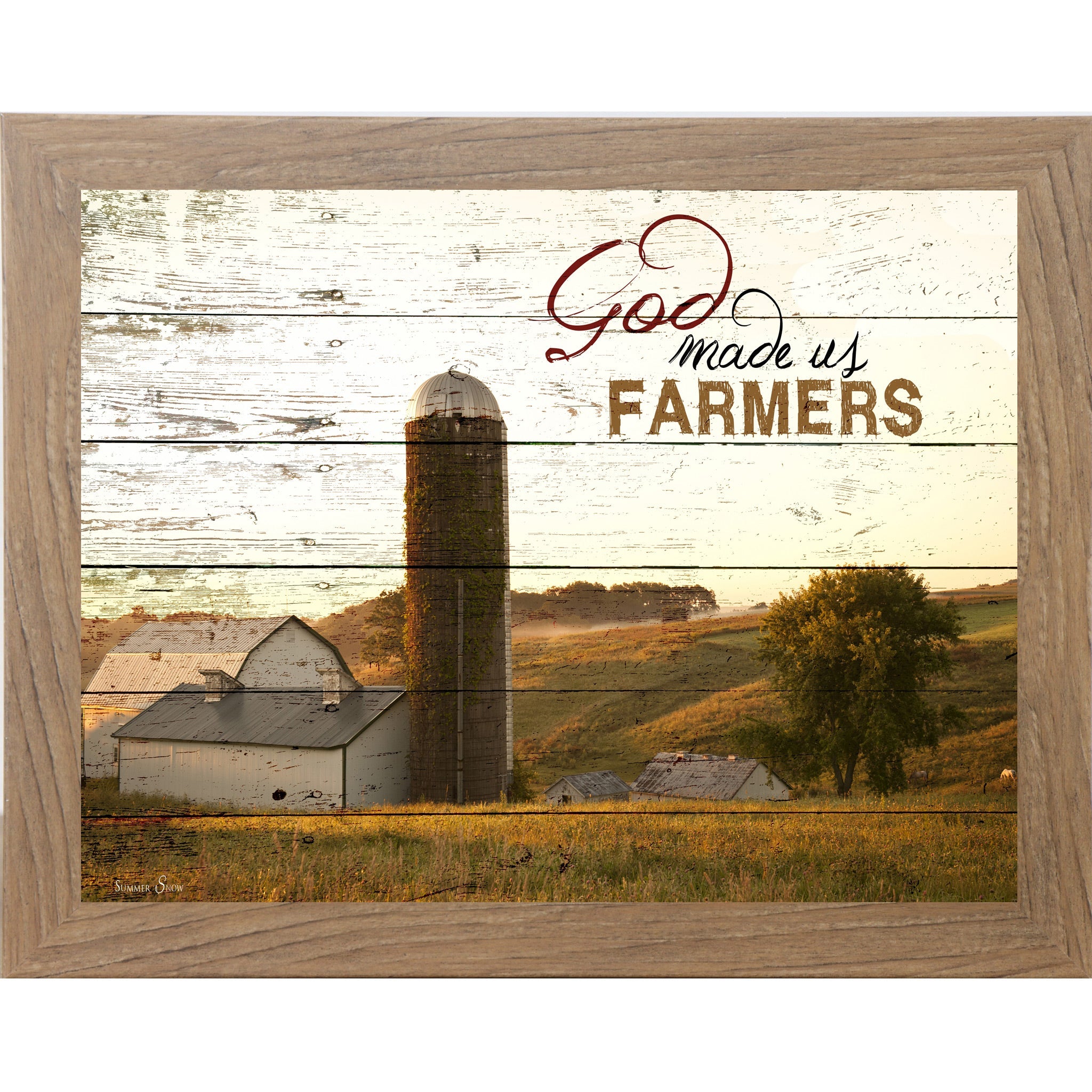 God Made Us Farmers Wall Art – White Barn Silo Farmhouse Landscape Decor (SSW9939)