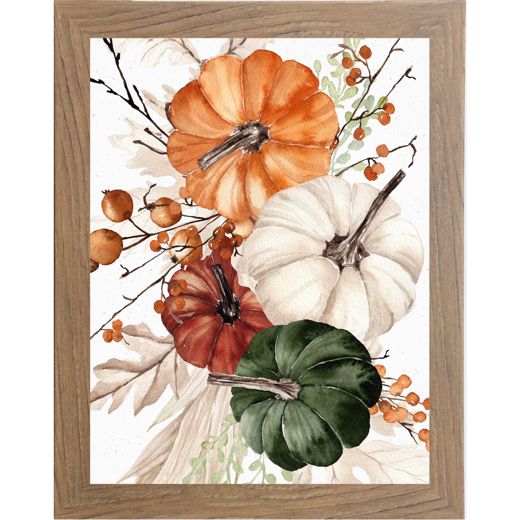 Pumpkin Bouquet Watercolor Wall Art – Farmhouse Fall Decor