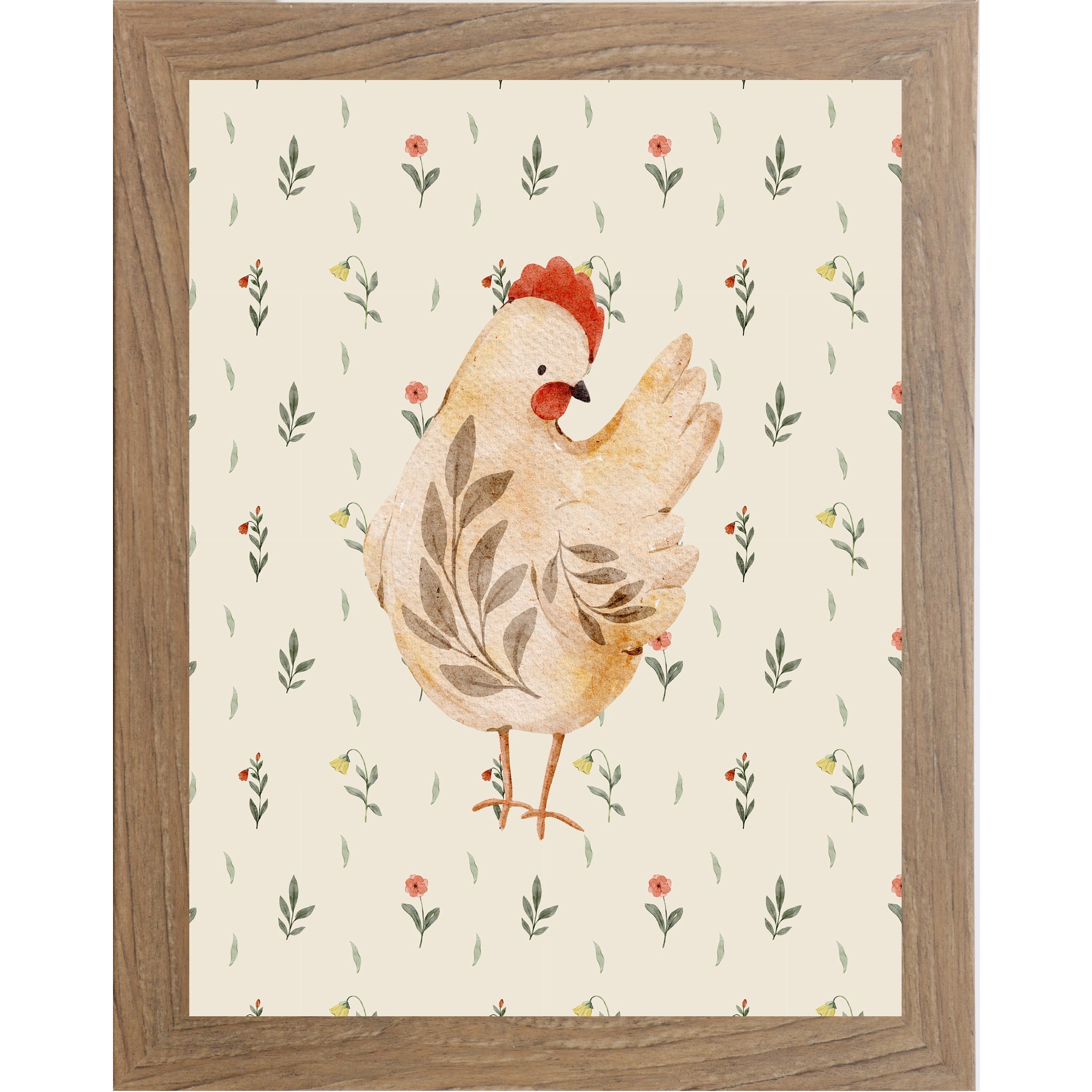 Rustic Farmhouse Hen Wall Art – Watercolor Chicken Portrait Kitchen Decor