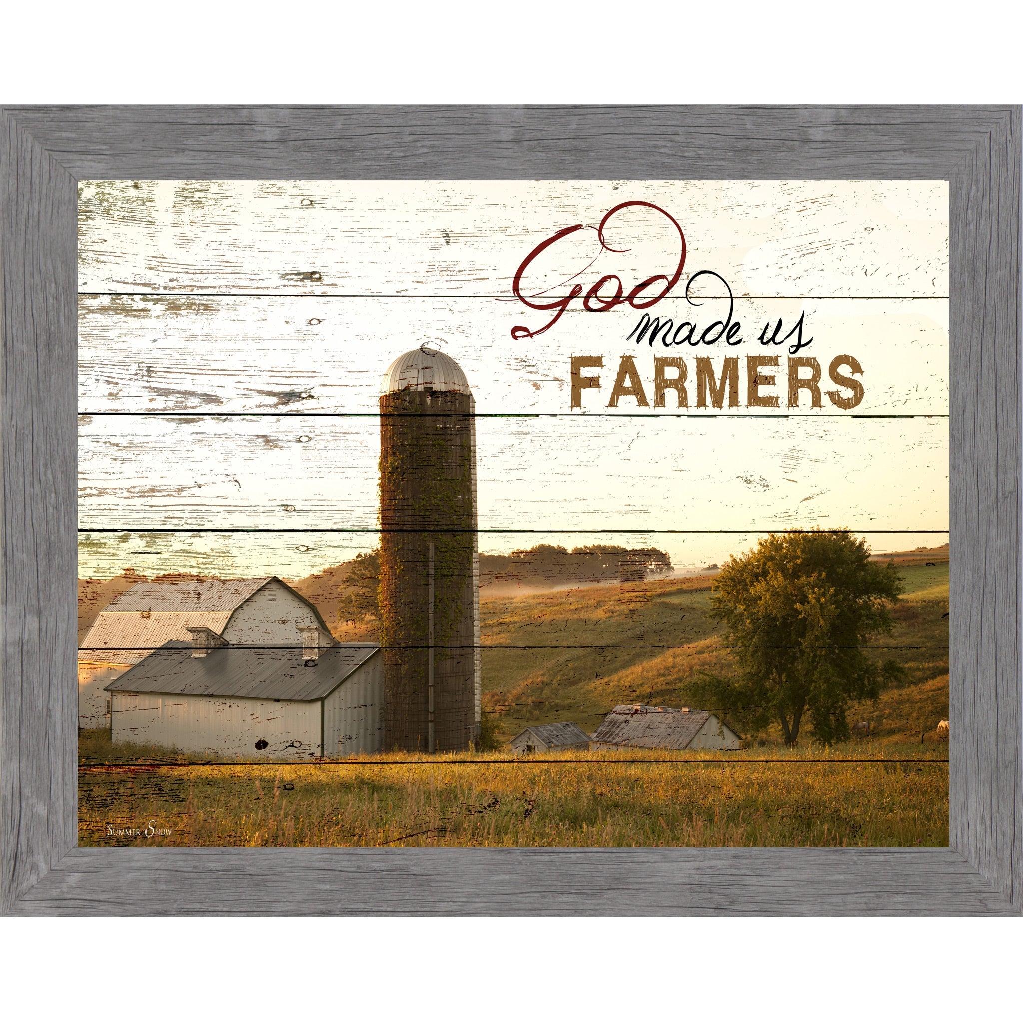 God Made Us Farmers Wall Art – White Barn Silo Farmhouse Landscape Decor (SSW9939)