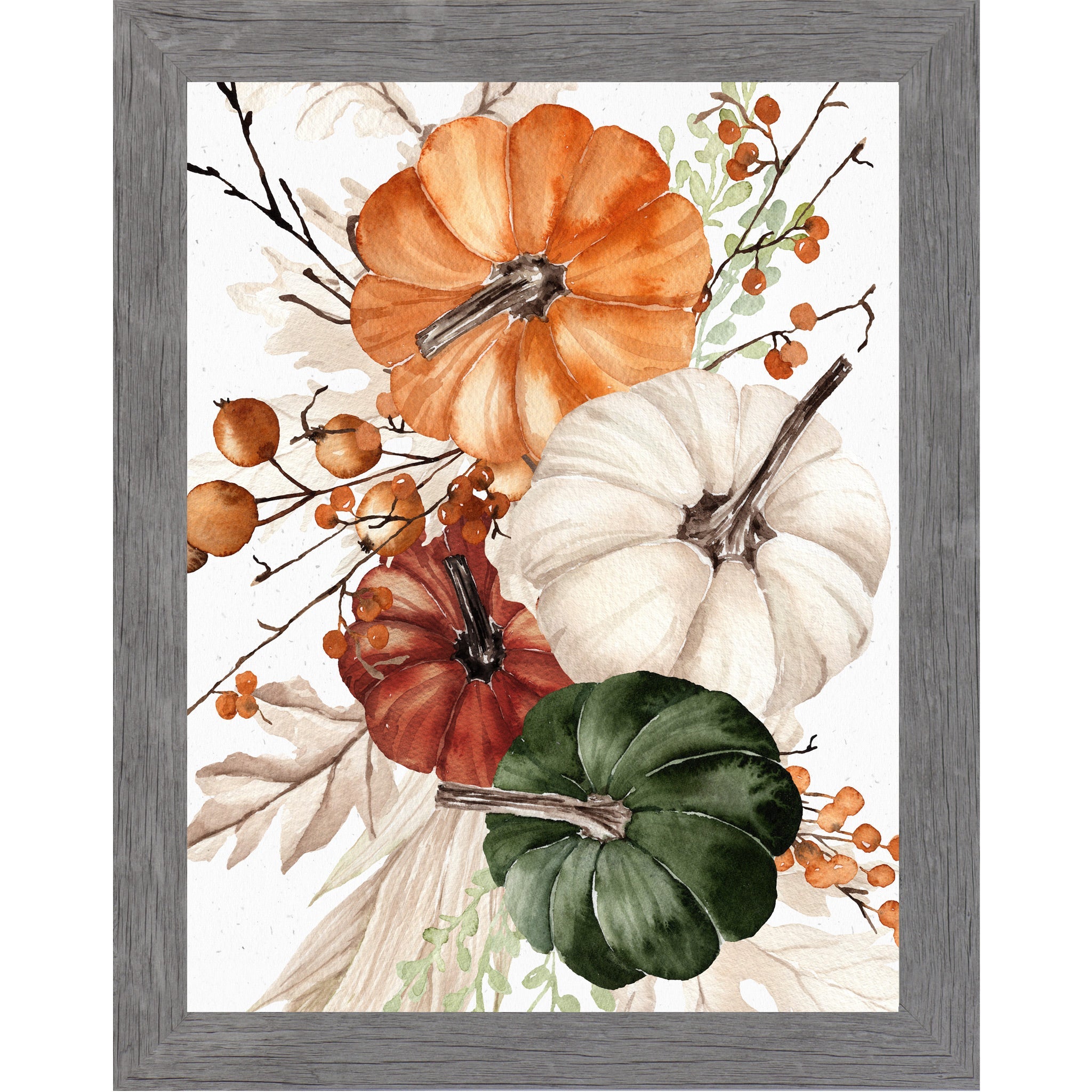 Pumpkin Bouquet Watercolor Wall Art – Farmhouse Fall Decor