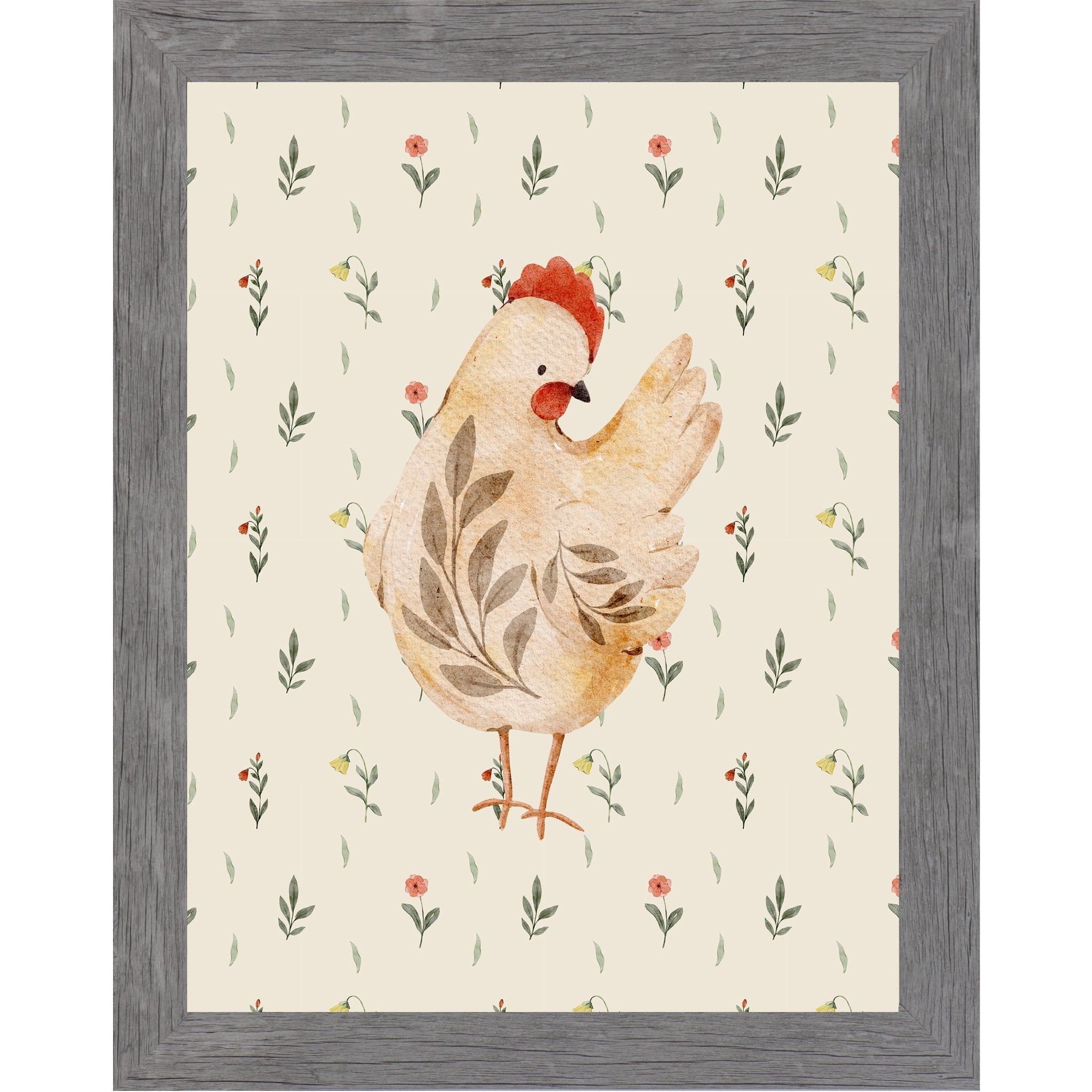 Rustic Farmhouse Hen Wall Art – Watercolor Chicken Portrait Kitchen Decor