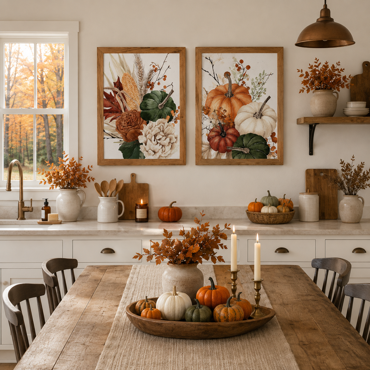 Pumpkin Bouquet Watercolor Wall Art – Farmhouse Fall Decor