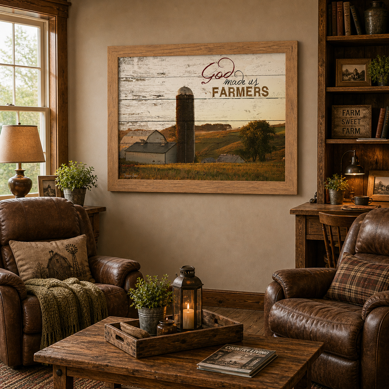 God Made Us Farmers Wall Art – White Barn Silo Farmhouse Landscape Decor (SSW9939)