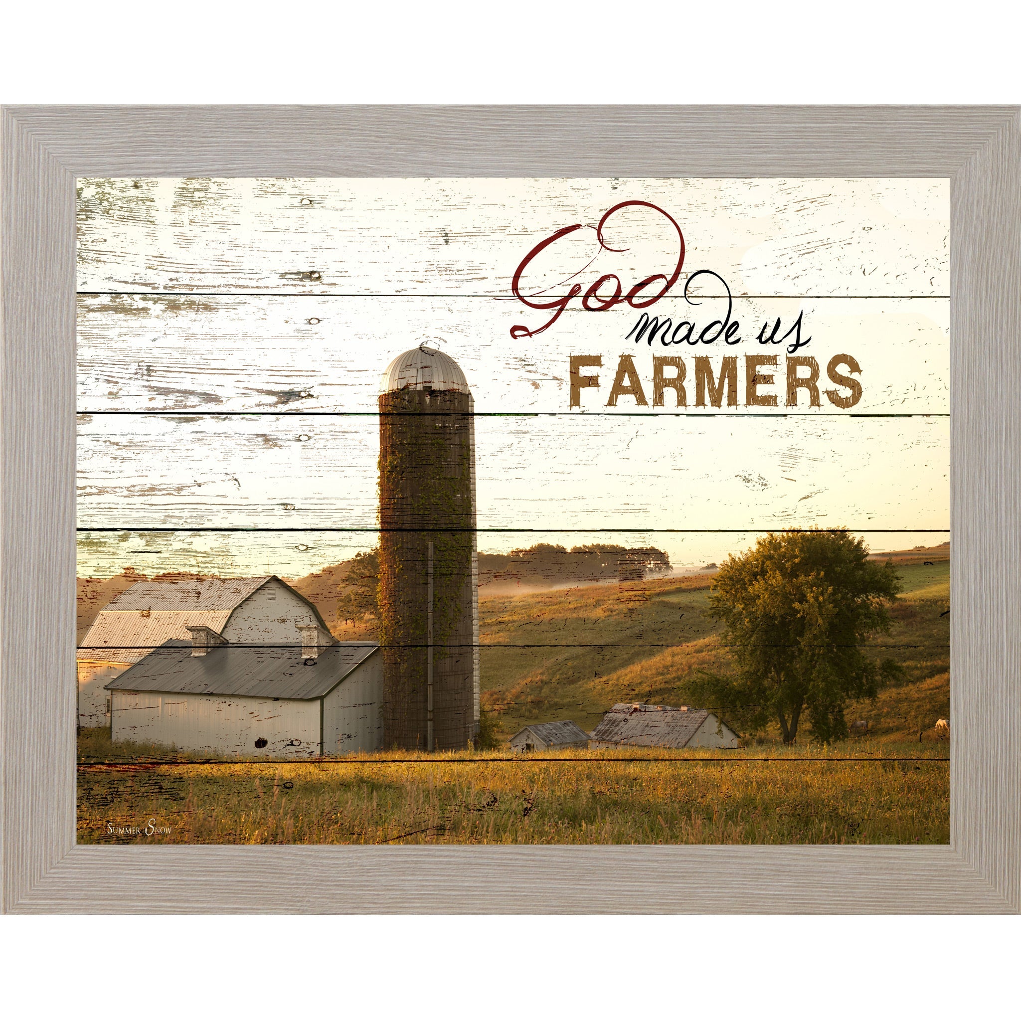 God Made Us Farmers Wall Art – White Barn Silo Farmhouse Landscape Decor (SSW9939)