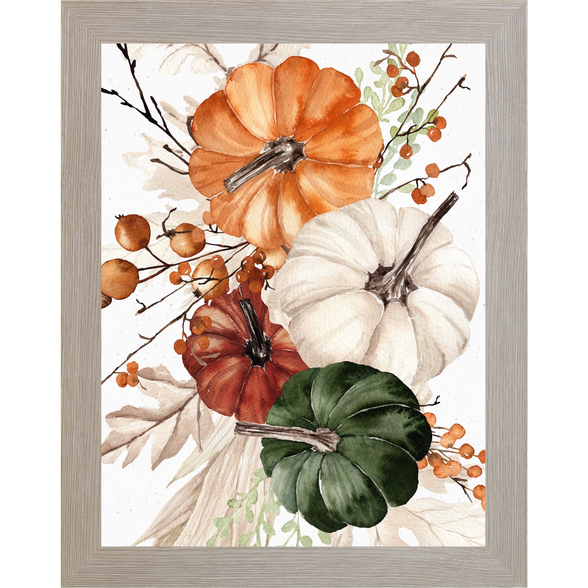 Pumpkin Bouquet Watercolor Wall Art – Farmhouse Fall Decor