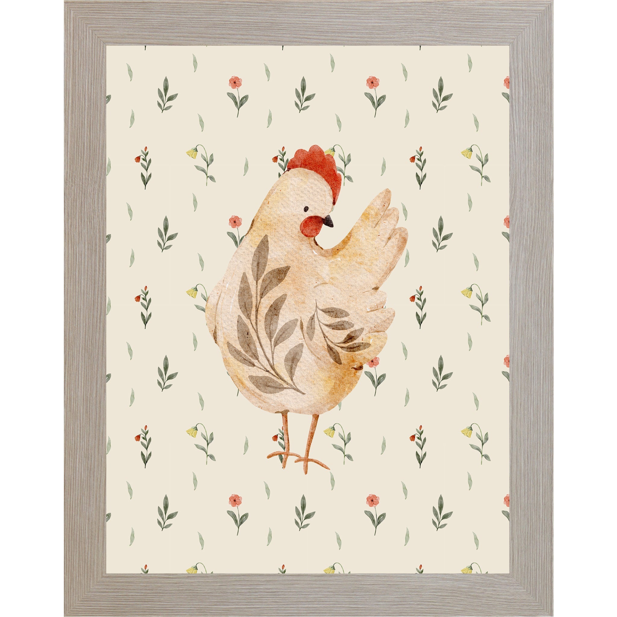Rustic Farmhouse Hen Wall Art – Watercolor Chicken Portrait Kitchen Decor