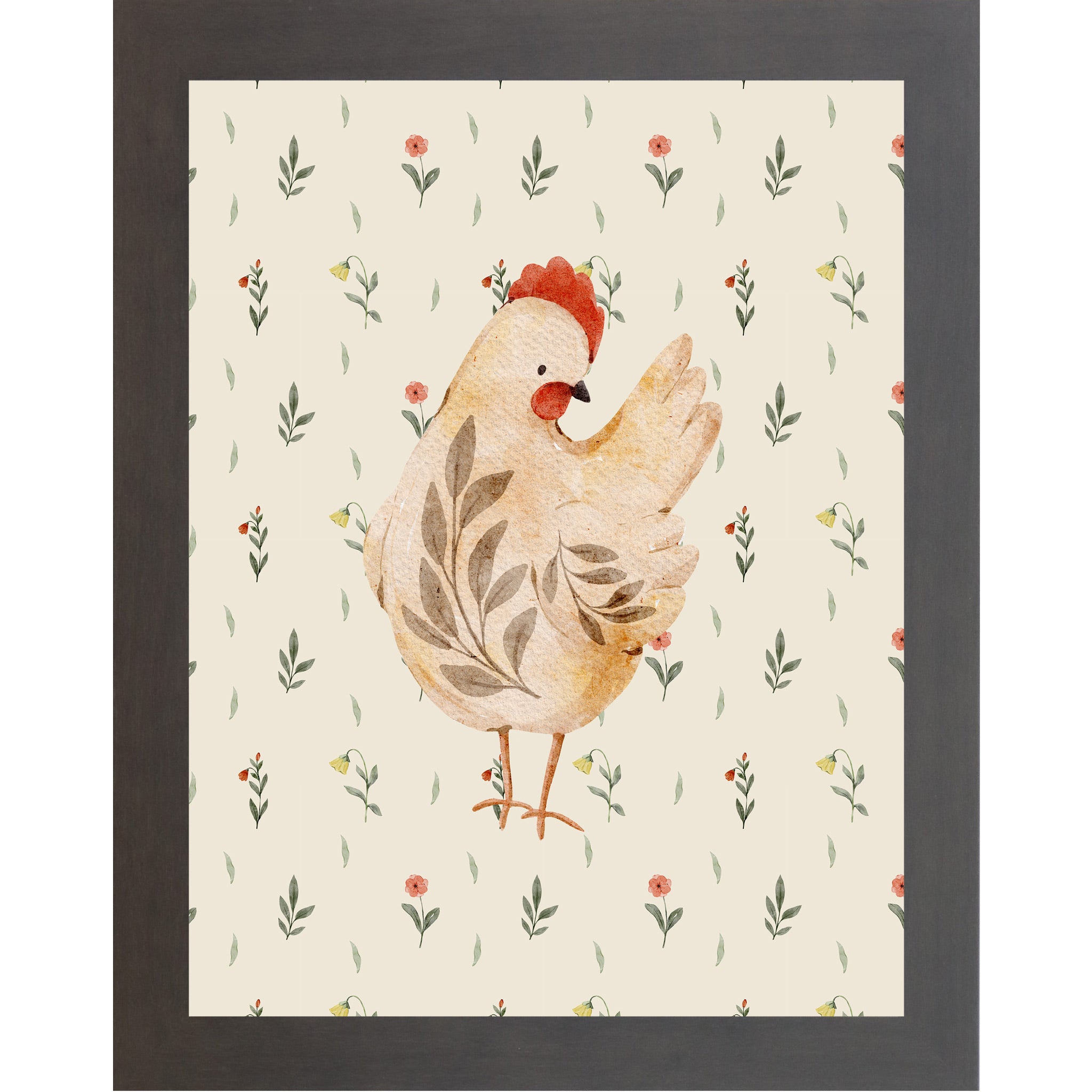 Rustic Farmhouse Hen Wall Art – Watercolor Chicken Portrait Kitchen Decor