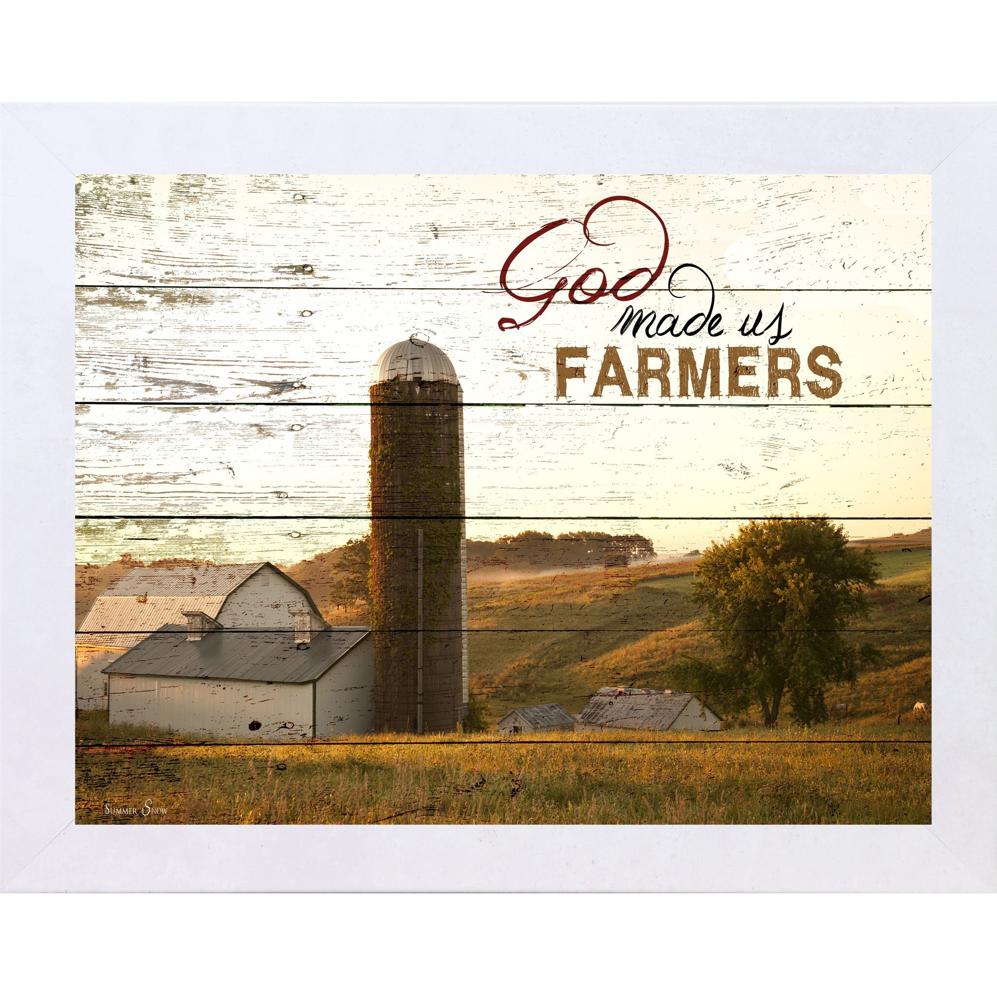 God Made Us Farmers Wall Art – White Barn Silo Farmhouse Landscape Decor (SSW9939)