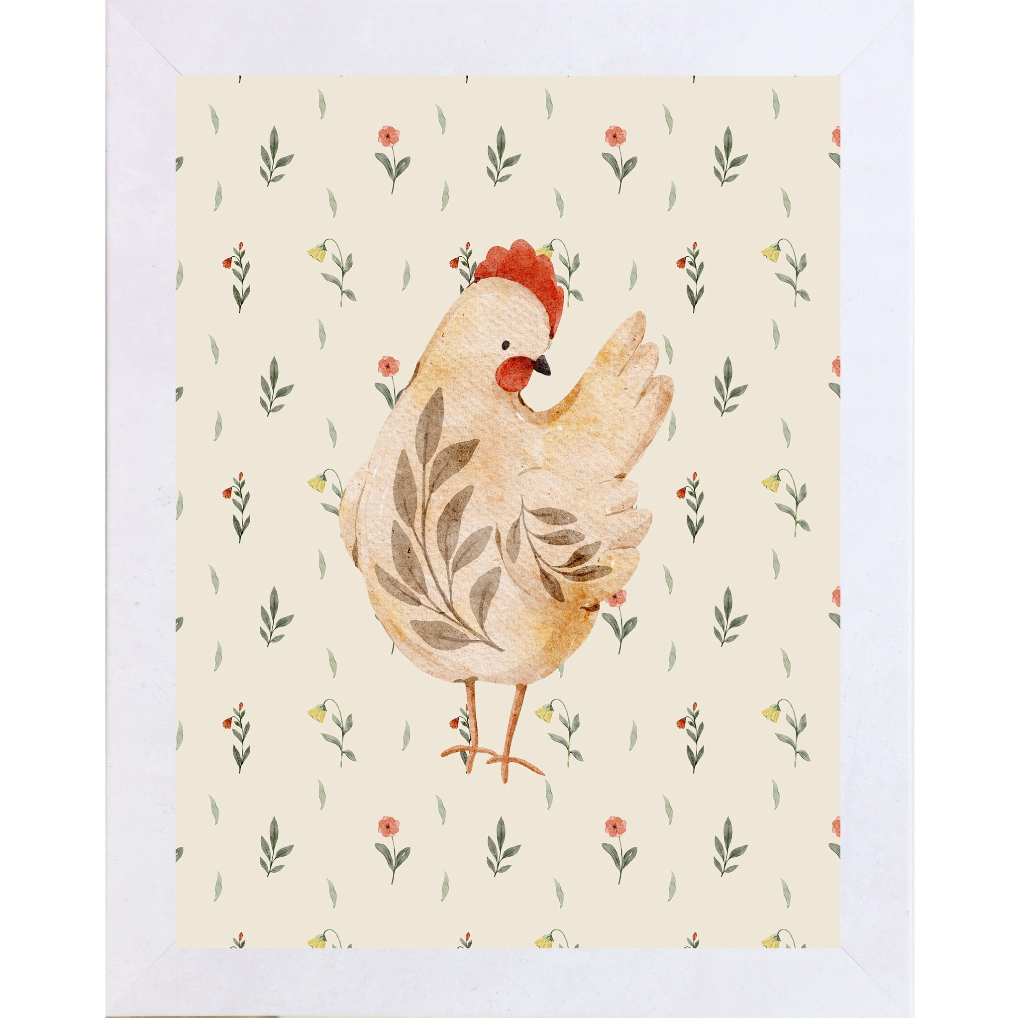 Rustic Farmhouse Hen Wall Art – Watercolor Chicken Portrait Kitchen Decor