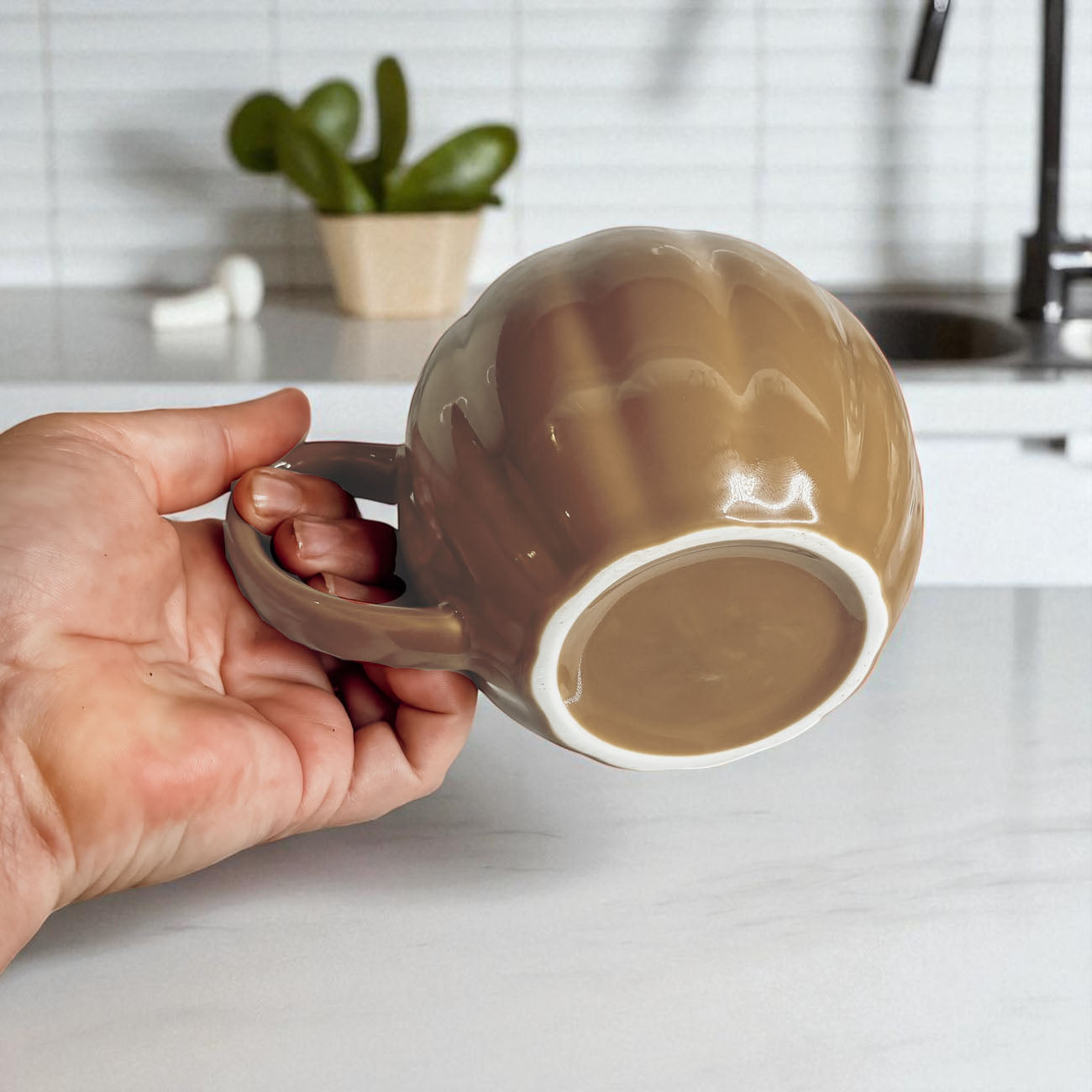 Brown Pumpkin Shaped Ceramic Mug | Cozy Fall Coffee Cup