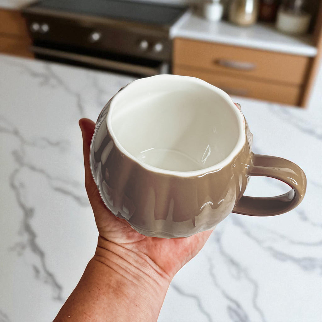 Brown Pumpkin Shaped Ceramic Mug | Cozy Fall Coffee Cup