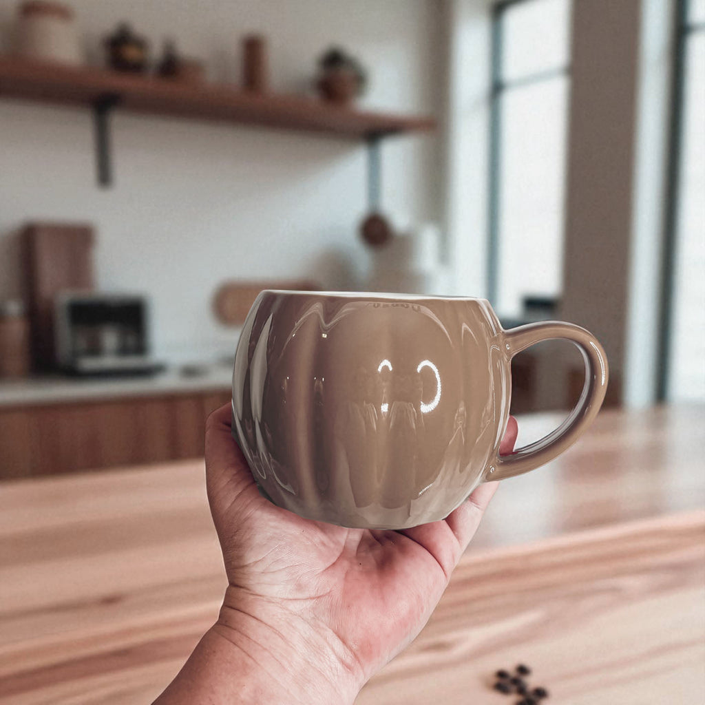 Brown Pumpkin Shaped Ceramic Mug | Cozy Fall Coffee Cup