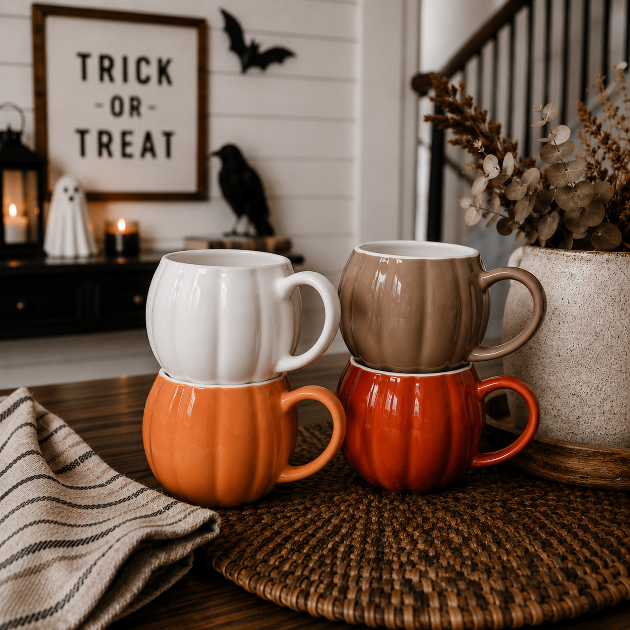 Brown Pumpkin Shaped Ceramic Mug | Cozy Fall Coffee Cup