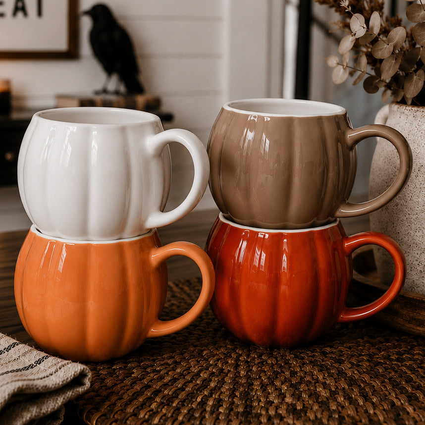 Brown Pumpkin Shaped Ceramic Mug | Cozy Fall Coffee Cup