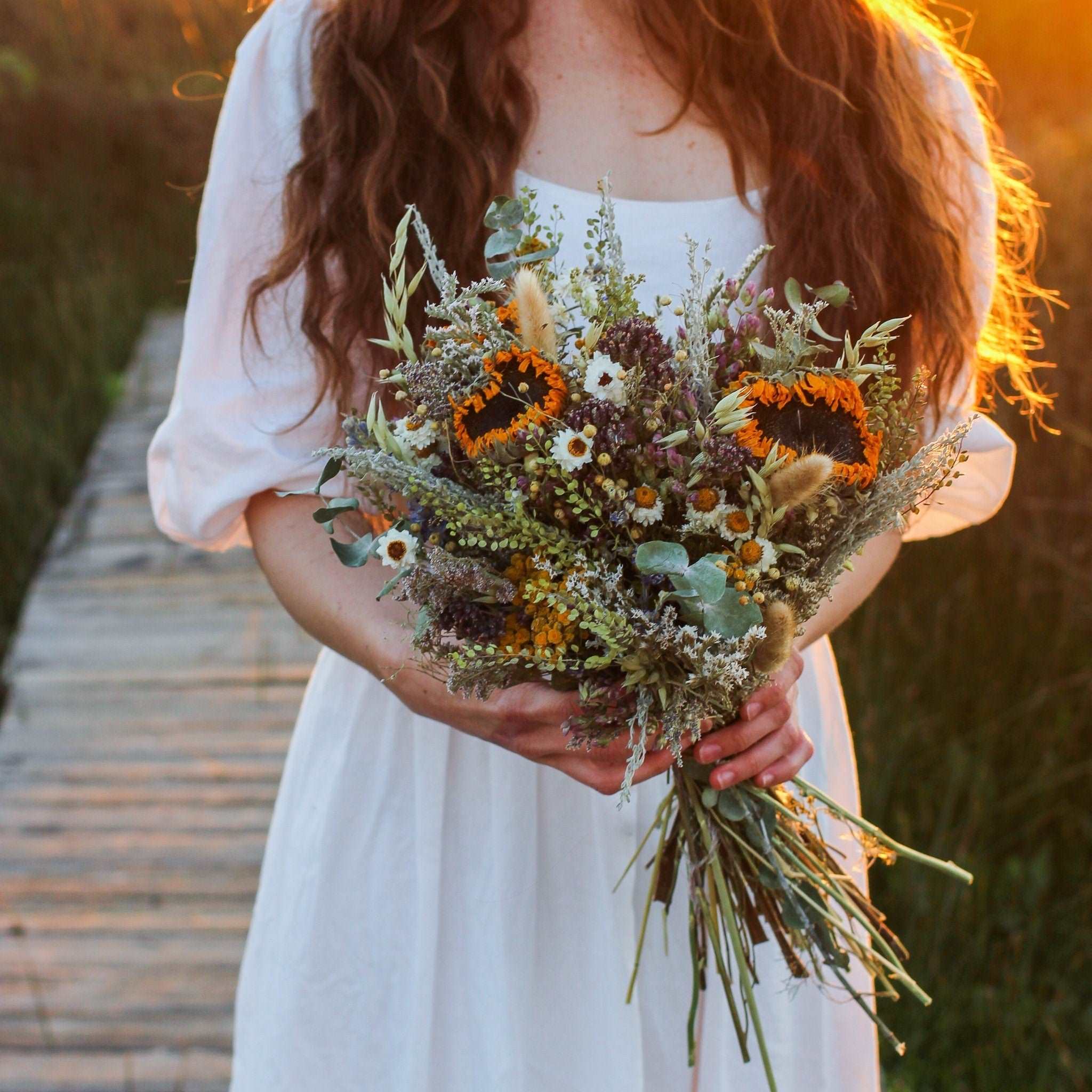 Dried Sunflower Bouquet | Eucalyptus, Daisies & Yarrow
