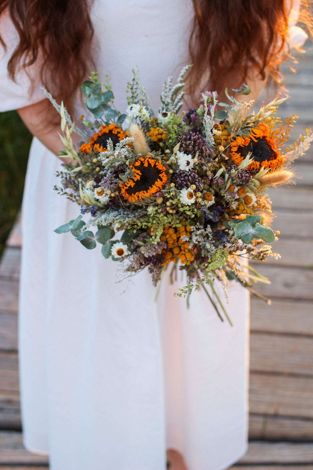 Dried Sunflower Bouquet | Eucalyptus, Daisies & Yarrow