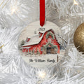 Personalized Farmhouse Red Barn Christmas Ornament