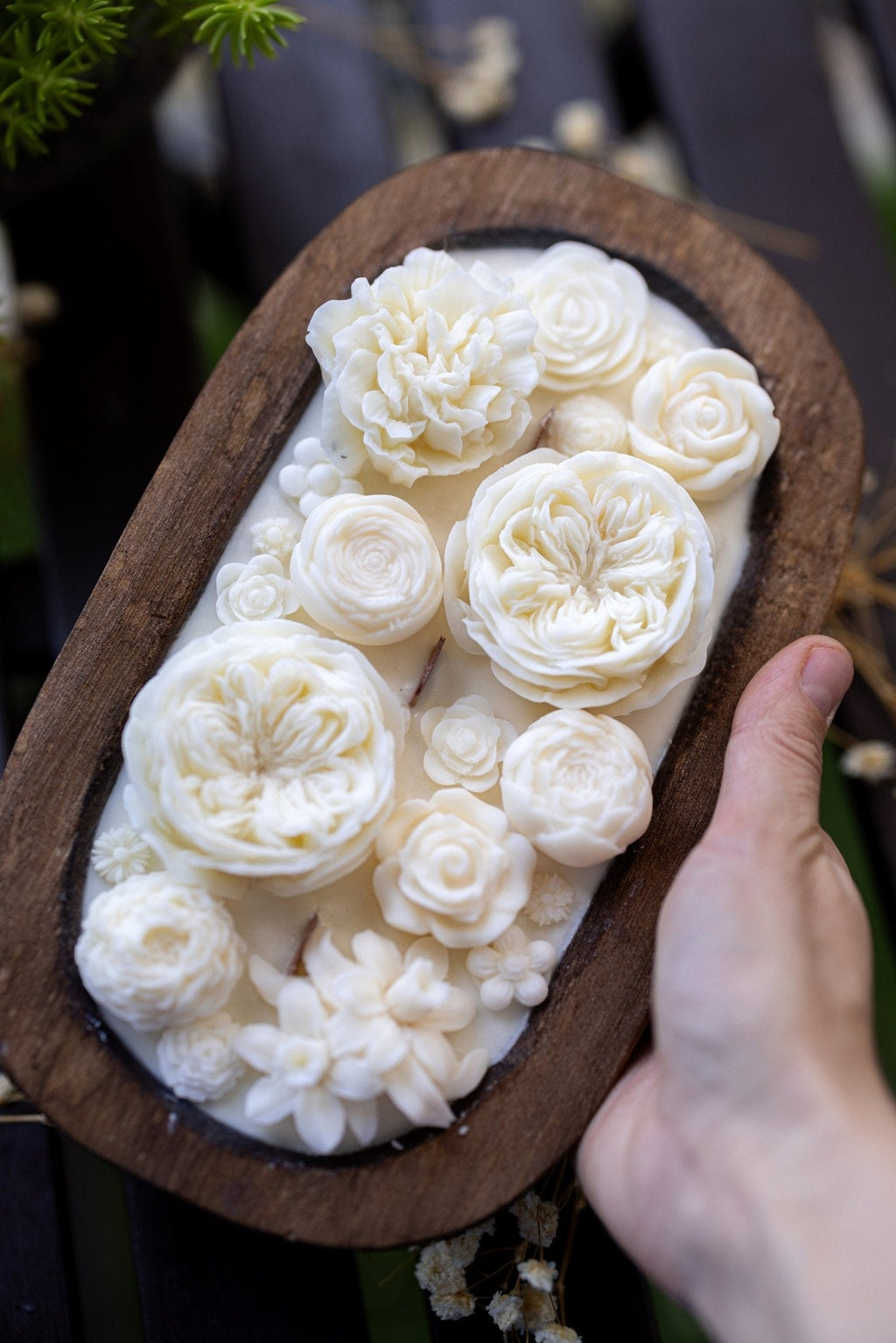 White Floral Dough Bowl Candle | Hand-Poured Soy Candle