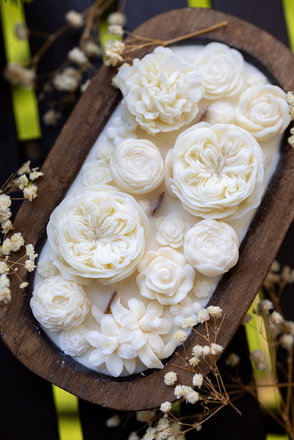White Floral Dough Bowl Candle | Hand-Poured Soy Candle