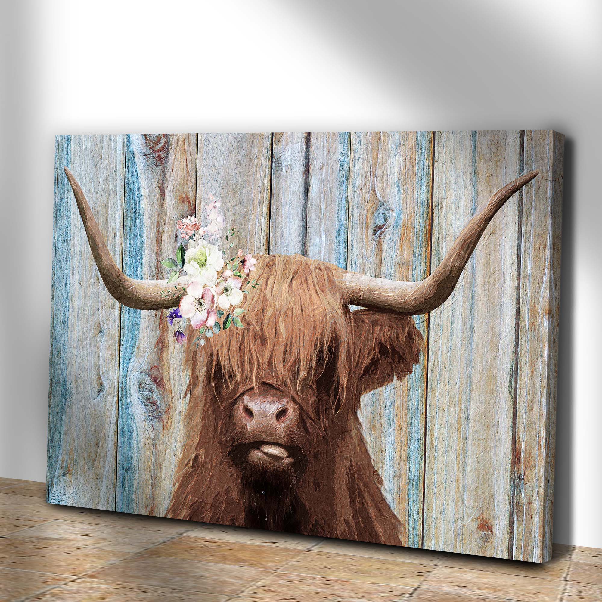 Highland Cow Rustic Canvas Wall Art