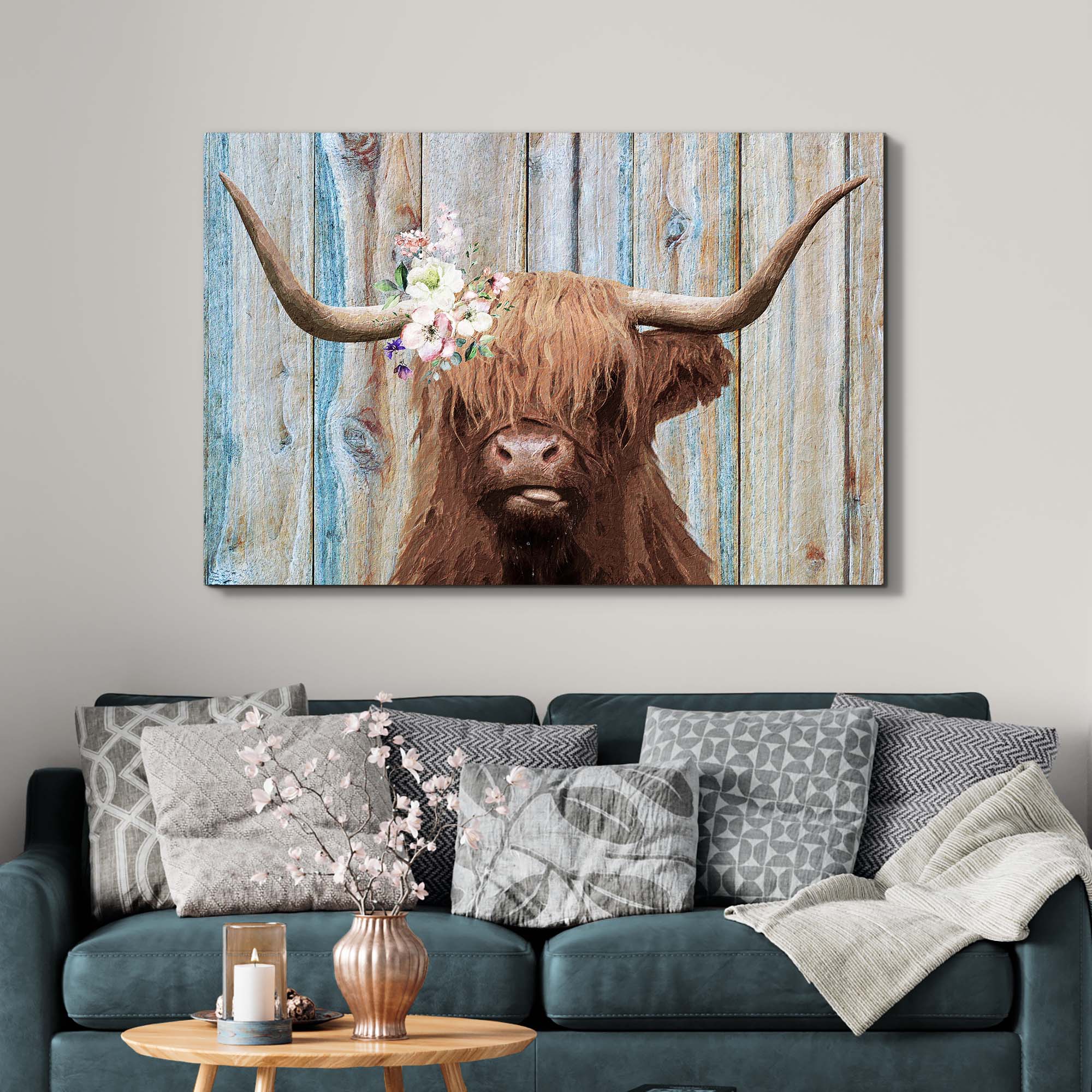 Highland Cow Rustic Canvas Wall Art