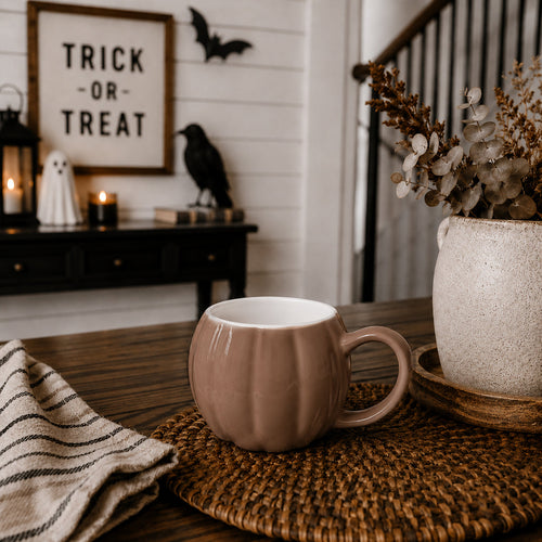 Brown Pumpkin Shaped Ceramic Mug | Cozy Fall Coffee Cup