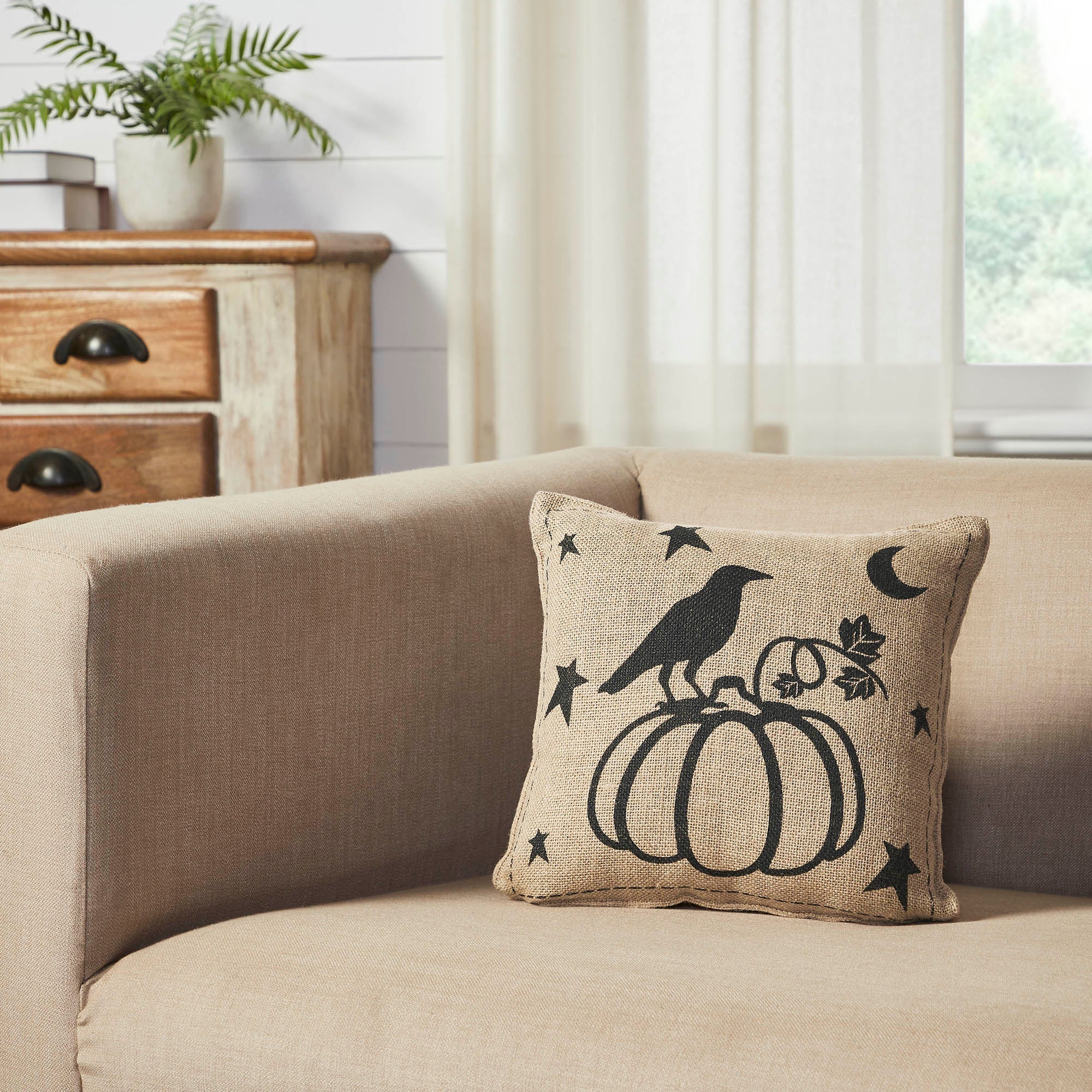 Midnight Harvest Raven & Pumpkin Gothic Fall Throw Pillow | Gothic Fall Decor