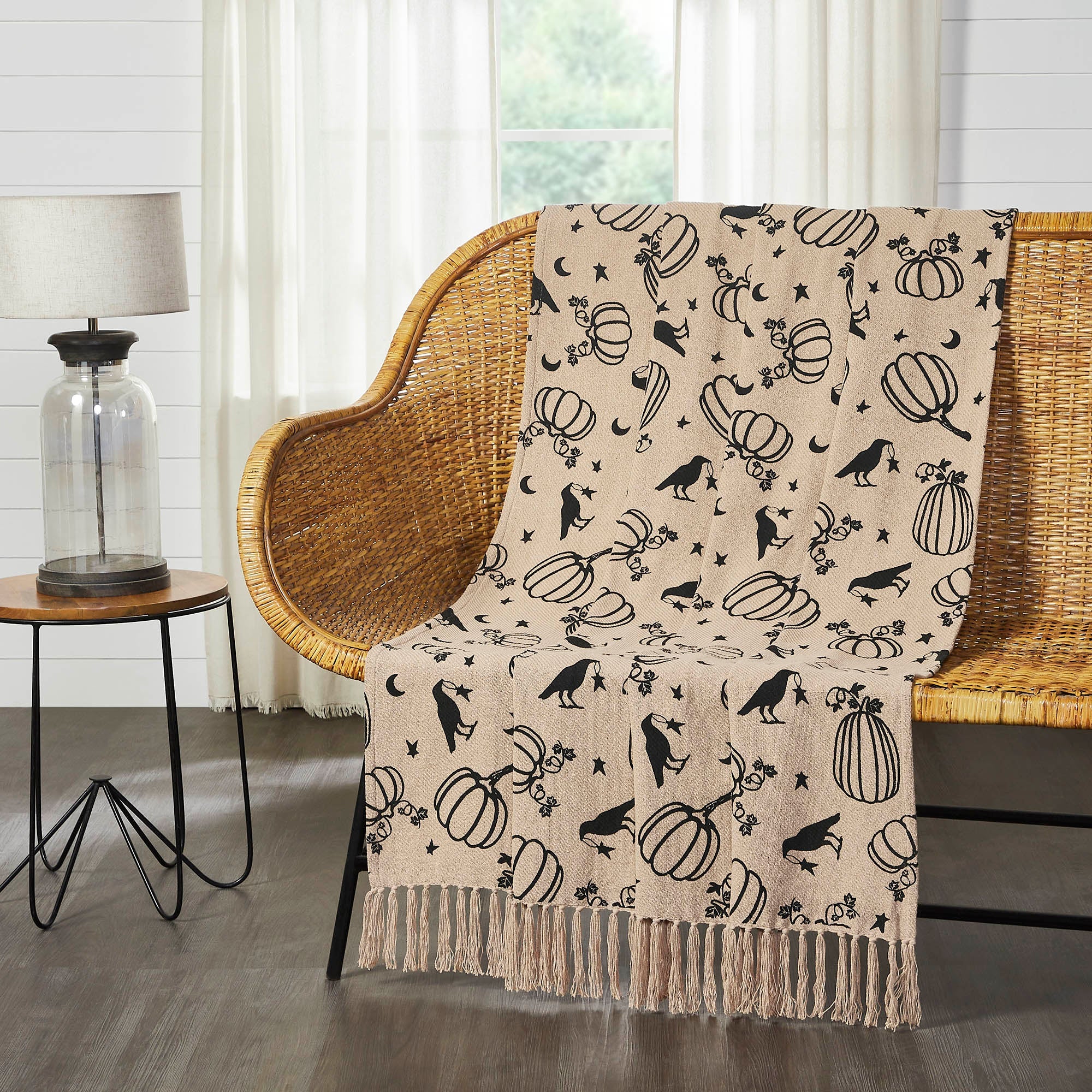Midnight Harvest Pumpkin & Raven Woven Throw Blanket