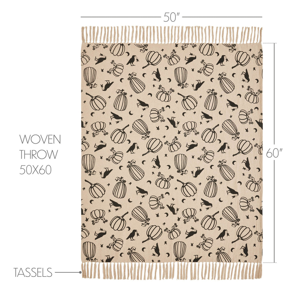 Midnight Harvest Pumpkin & Raven Woven Throw Blanket
