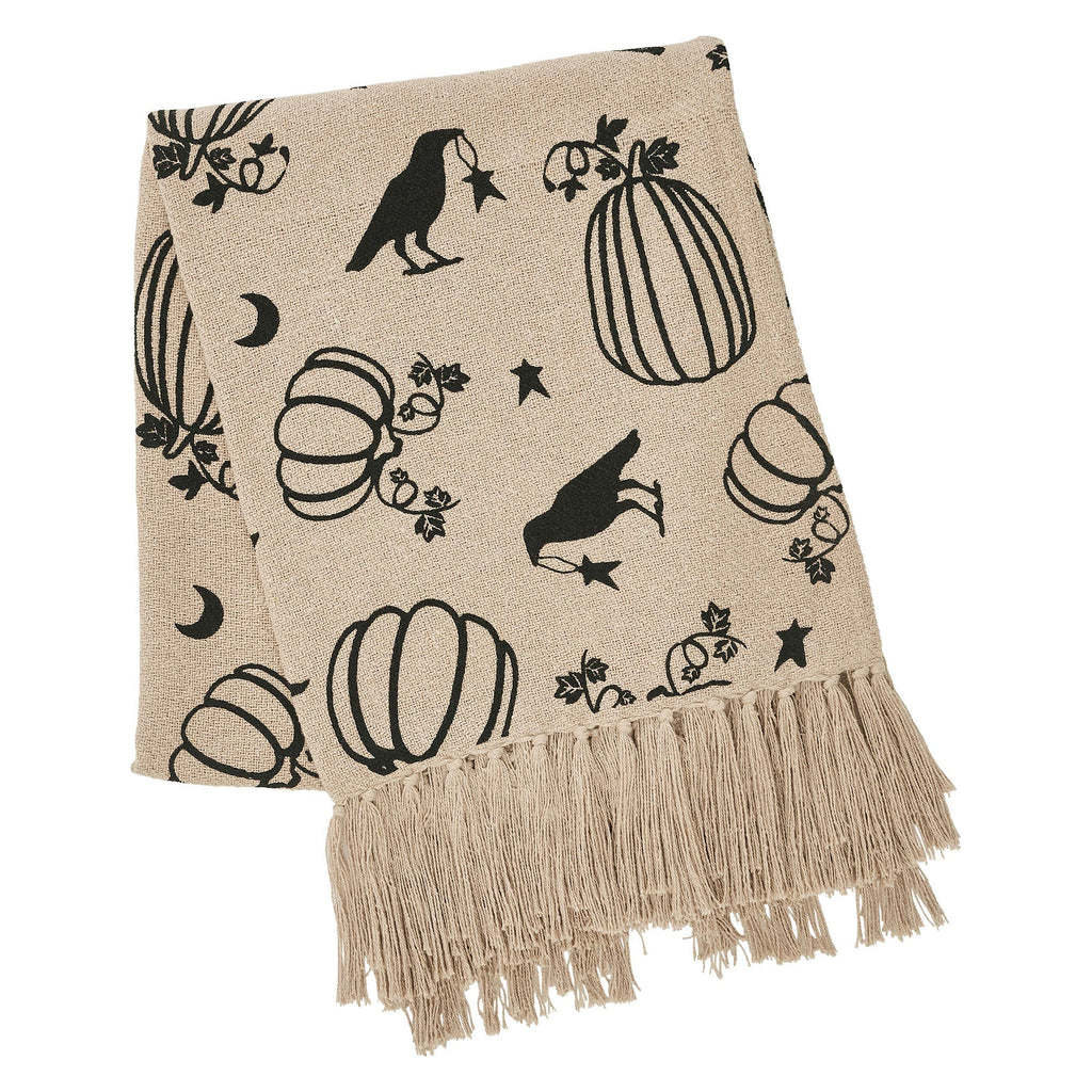 Midnight Harvest Pumpkin & Raven Woven Throw Blanket