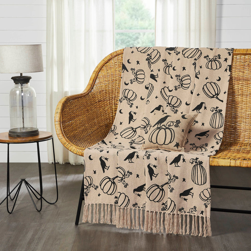 Midnight Harvest Pumpkin & Raven Woven Throw Blanket